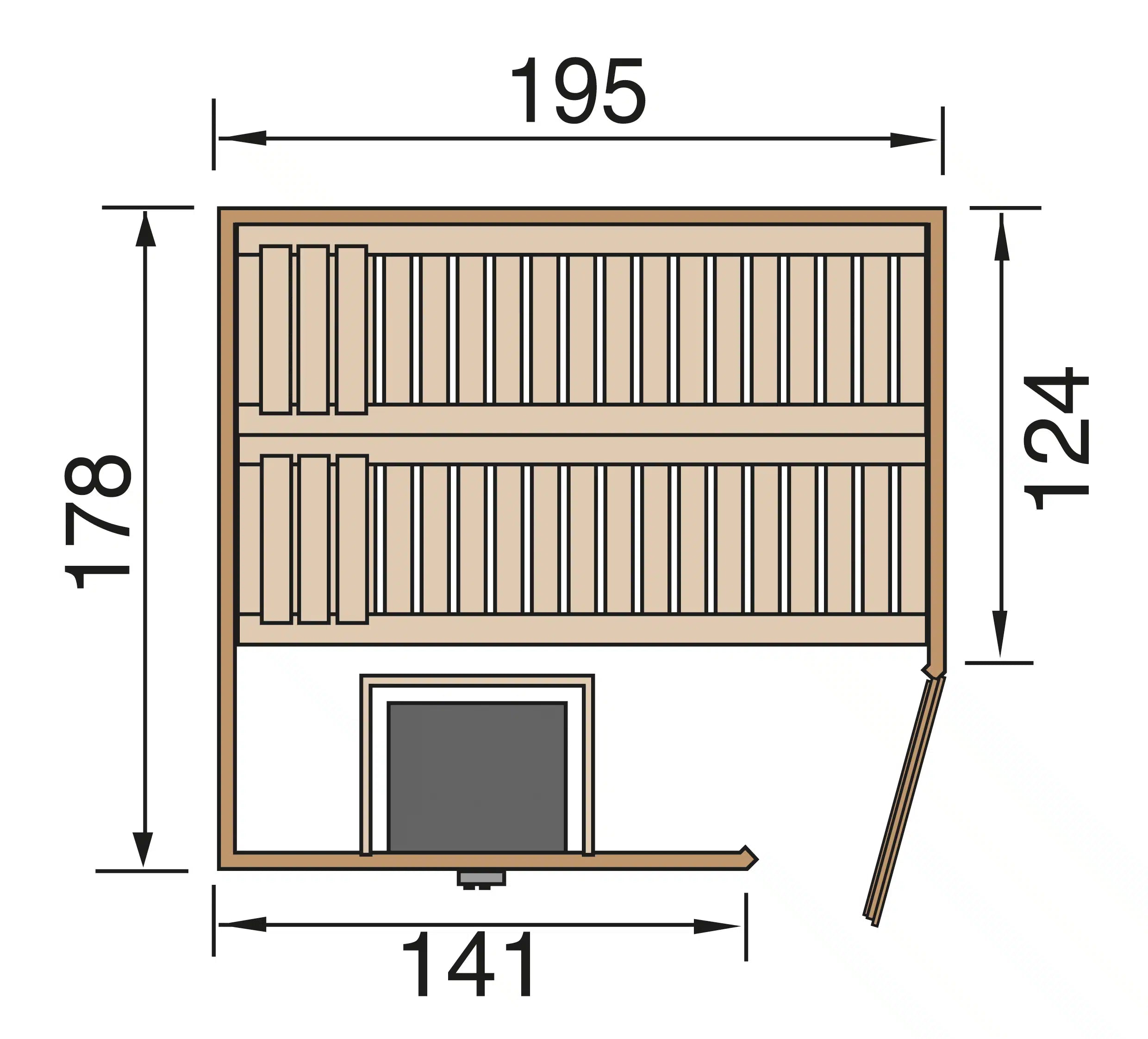 sauna maße 195x178