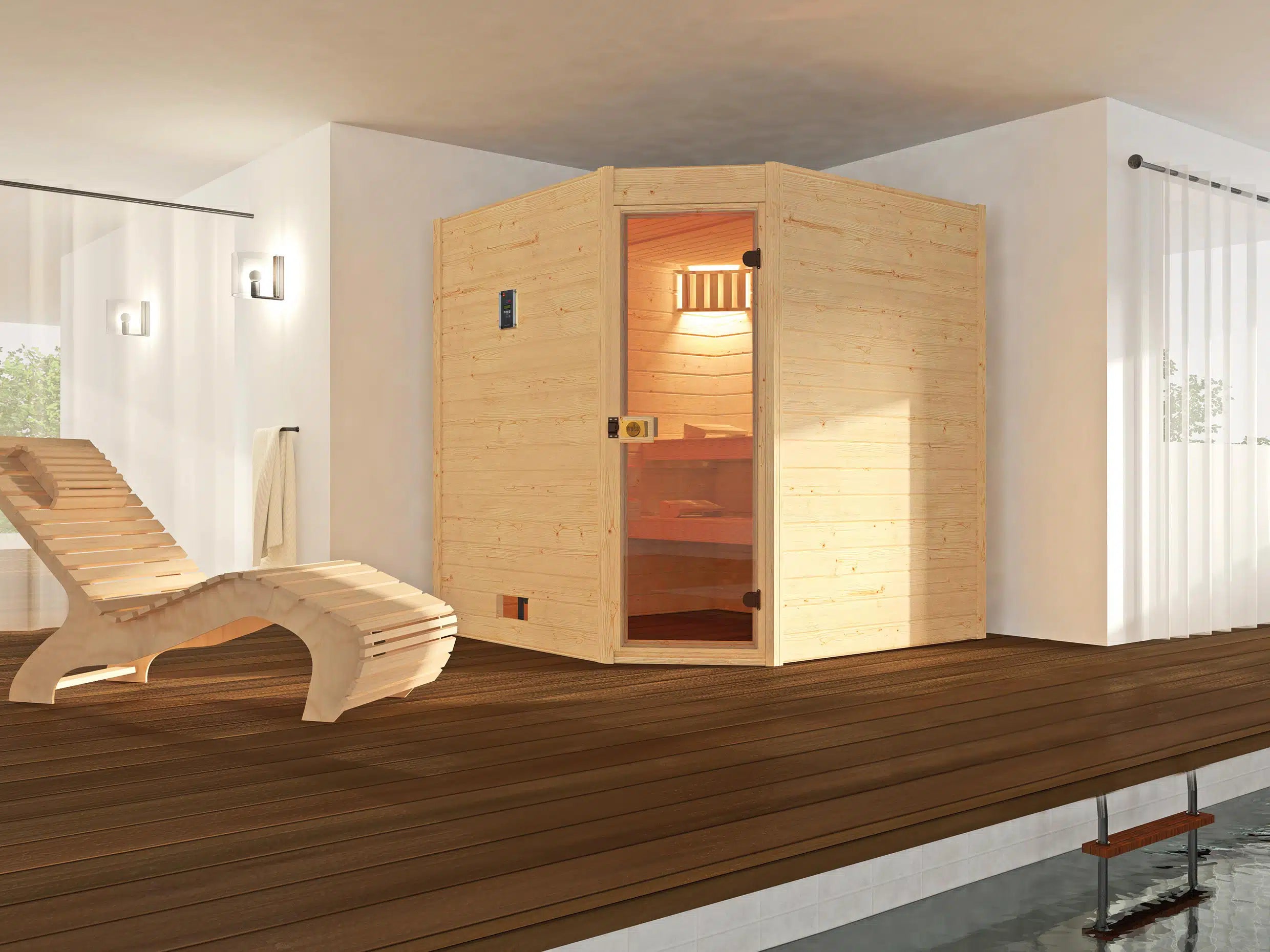 WEKA Sauna aus Massivholz.Die Sauna ist ein Wohlfühlraum zum enstpannen- machen sie ihr zuhause zur privaten Wellnessoase 