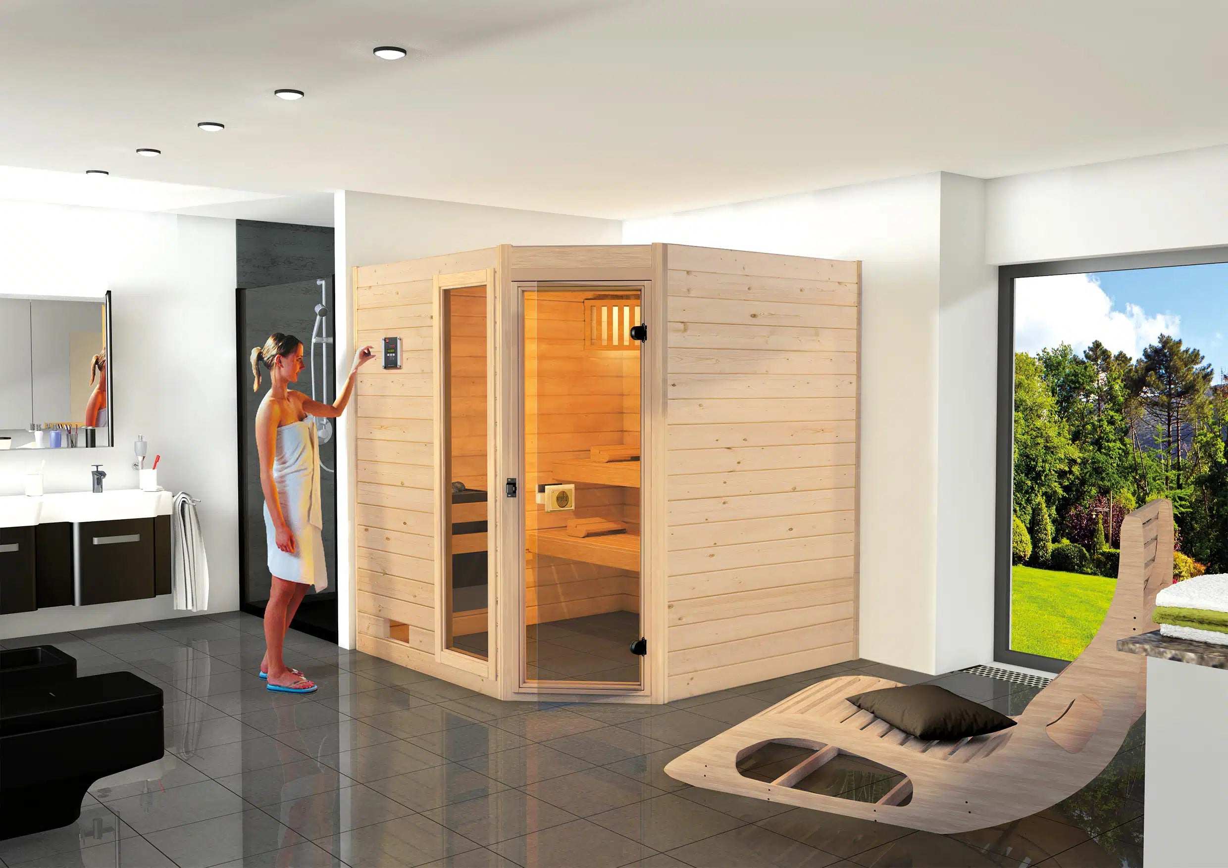 WEKA Sauna aus Massivholz.Die Sauna ist ein Wohlfühlraum zum enstpannen- machen sie ihr zuhause zur privaten Wellnessoase 