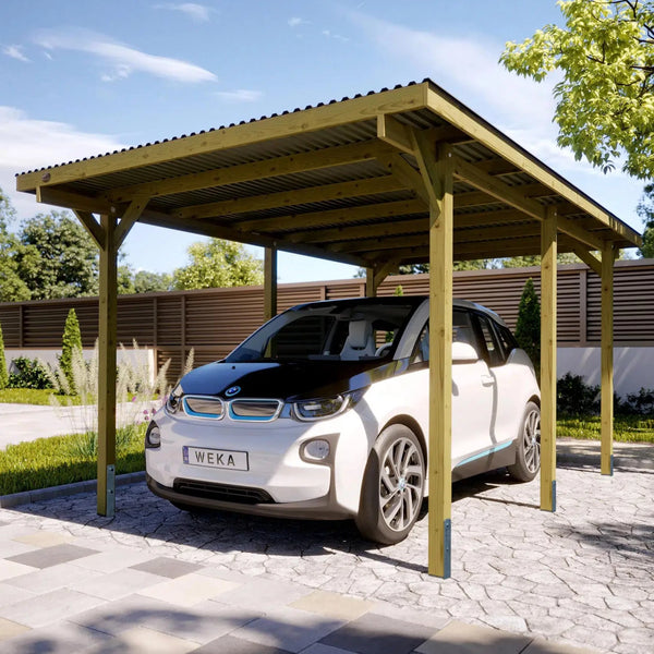weka einzelcarport flachdach fichtenholz schützt ihr auto vor wind und wetter