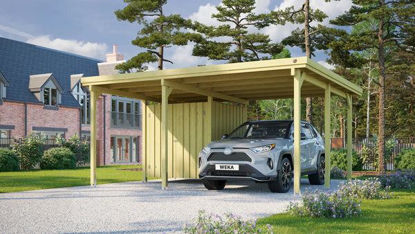 weka einzelcarport geräteraum flachdach fichtenholz