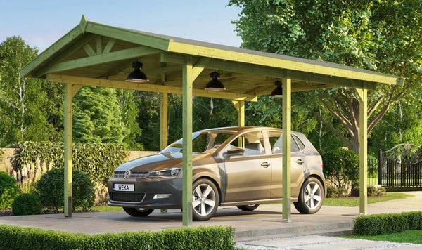 weka einzelcarport satteldach fichtenholz schützt ihr auto vor wind und wetter
