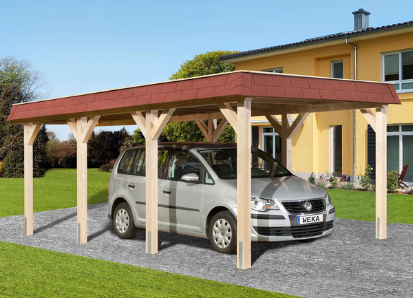 weka leimholz flachdach carport - schützen sie ihr auto vor wind und wetter