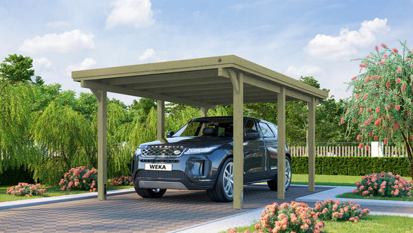 weka einzelcarport flachdach fichtenholz - schützt ihr PKW vor Wind und Wetter