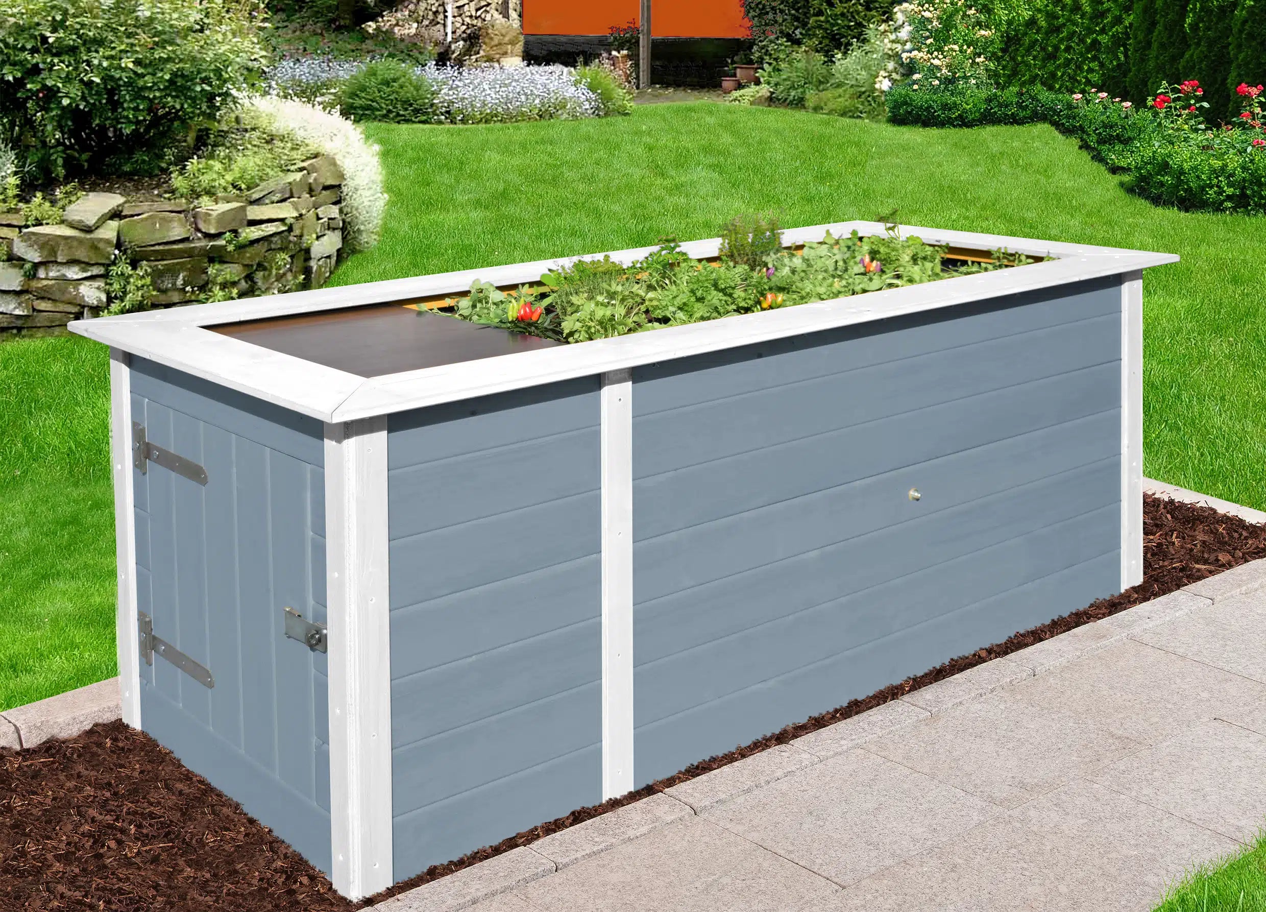 garten weka profi hochbeet aus fichtenholz inkl. abstellraum - rückenfreundlich zu gärtnern - bestes wachstum für frische kräuter und blumen