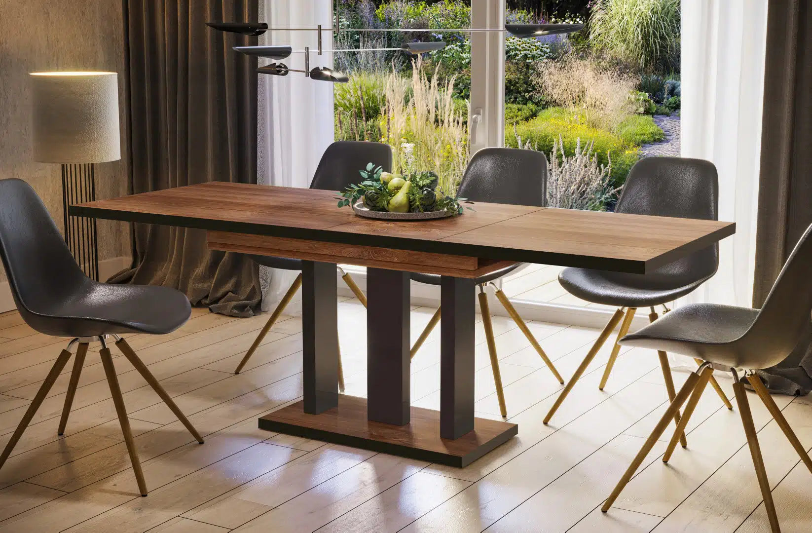 Der exquisite, ausziehbaren Holz Esstisch Appia von Endo Möbel - ein wahrer Blickfang für Ihr Wohnzimmer! Mit seiner innovativen Ausziehfunktion ist dieser Tisch perfekt für gesellige Abende mit Familie und Freunden geeignet