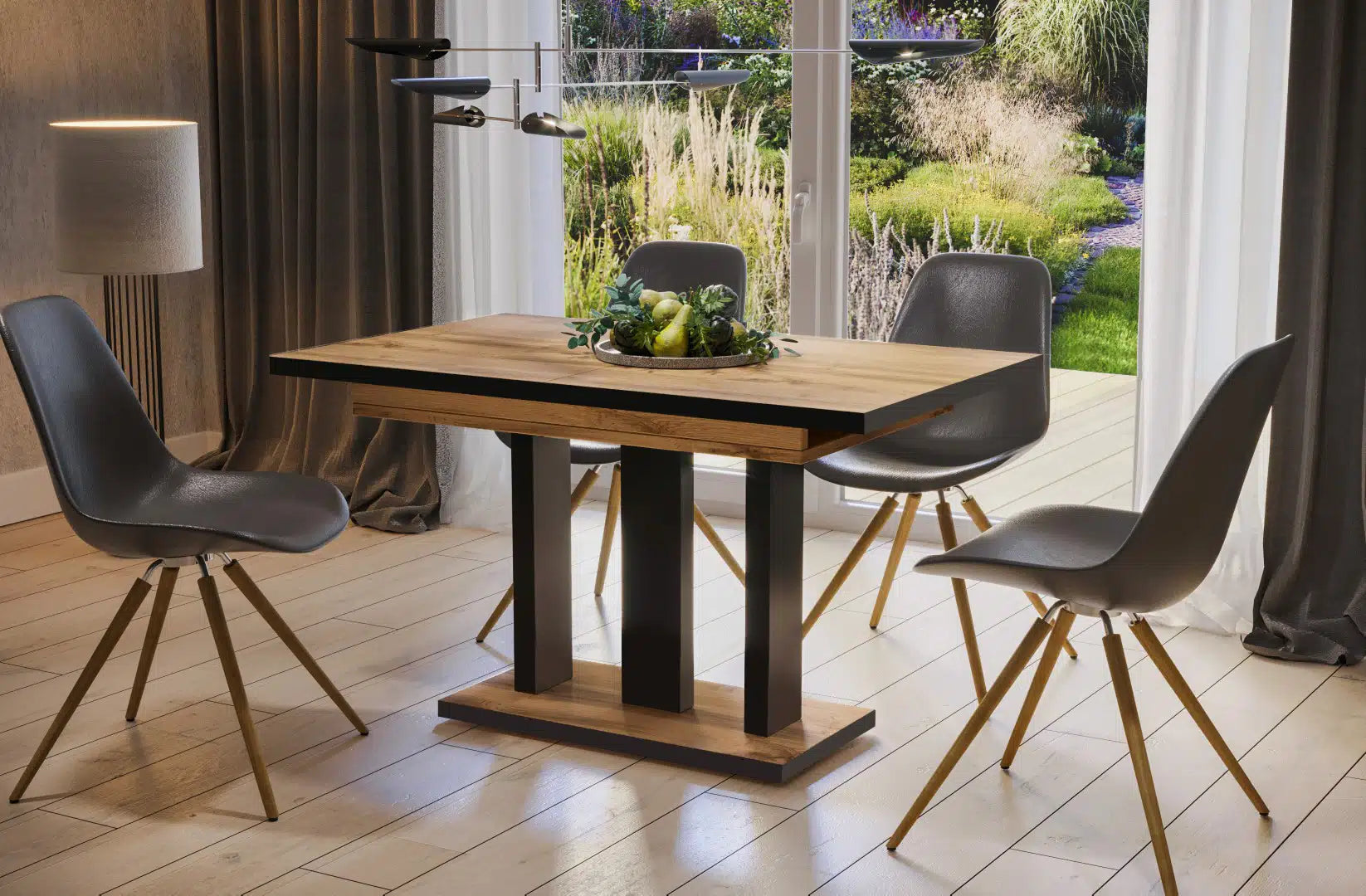 Der exquisite, ausziehbaren Holz Esstisch Appia von Endo Möbel - ein wahrer Blickfang für Ihr Wohnzimmer! Mit seiner innovativen Ausziehfunktion ist dieser Tisch perfekt für gesellige Abende mit Familie und Freunden geeignet