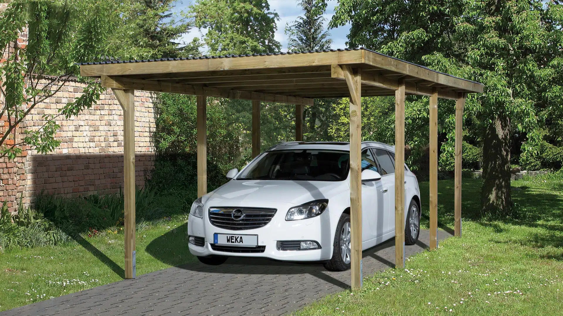 weka einzelcarport flachdach fichtenholz schützt ihr auto vor wind und wetter