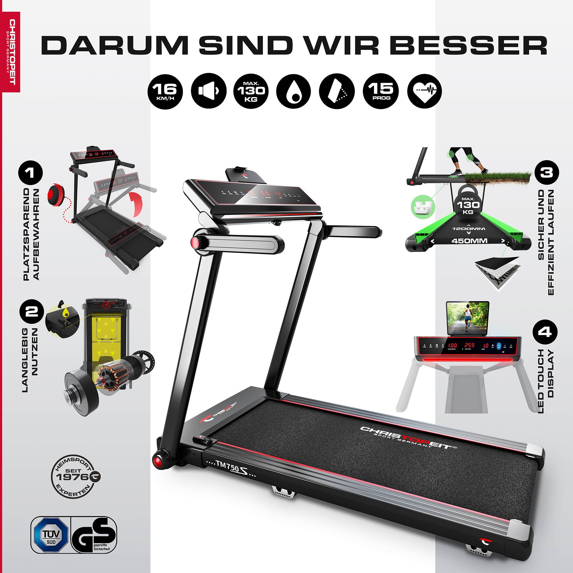  christopeit sport laufband ist das beste fitnessgerät zum abnehmen, effektives lauftraining für zuhause auch bei schlechtem wetter joggen -  verbessern sie ihre ausdauer und kondition 