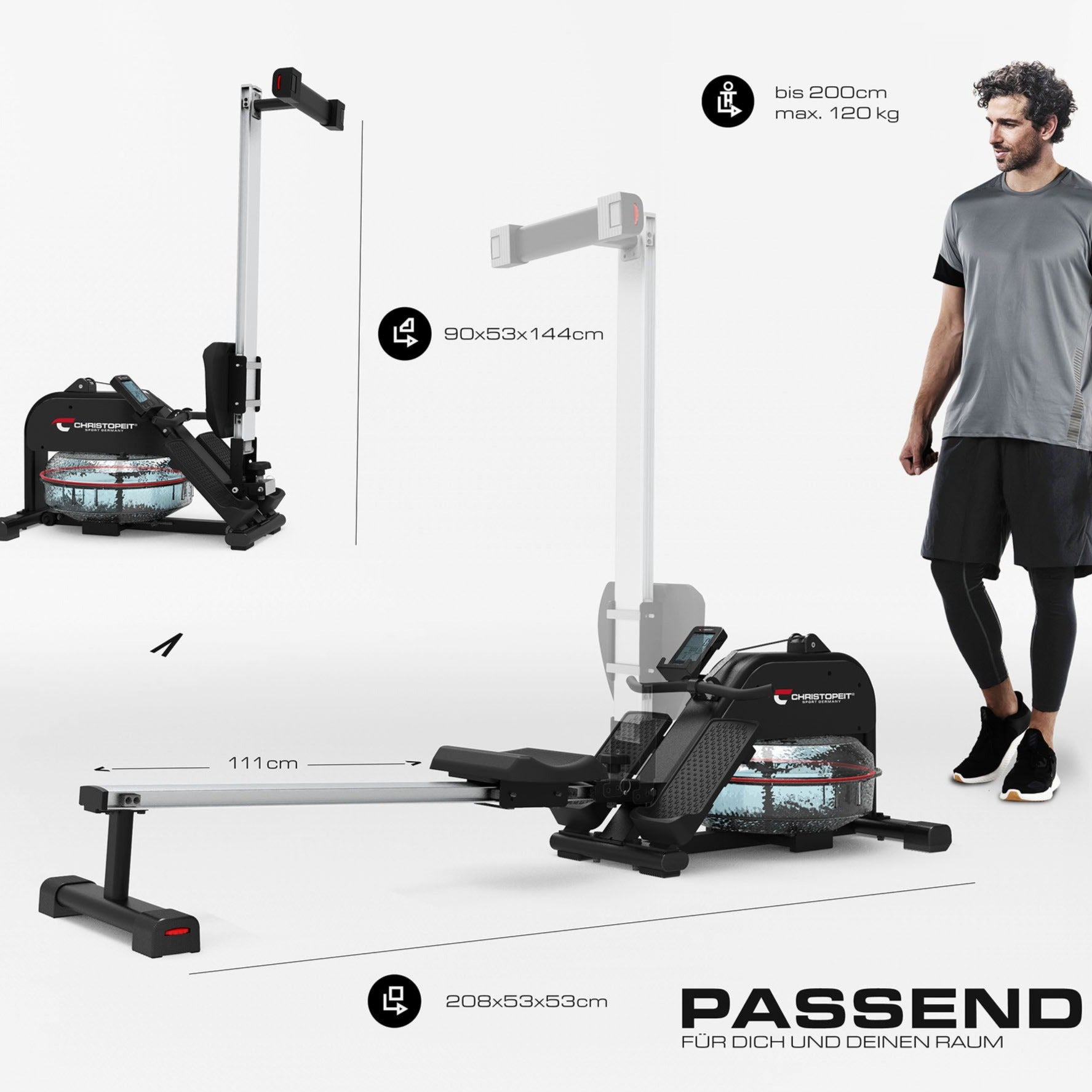 fitness christopeit sport crosstrainer - ausdauertraining und effektives cardio ganzkörpertraining - Mit der stabil gestalteten Ruderzugmaschine wird dank Wasserwiderstand ein authentisches und gelenkschonendes Rudertraining simuliert