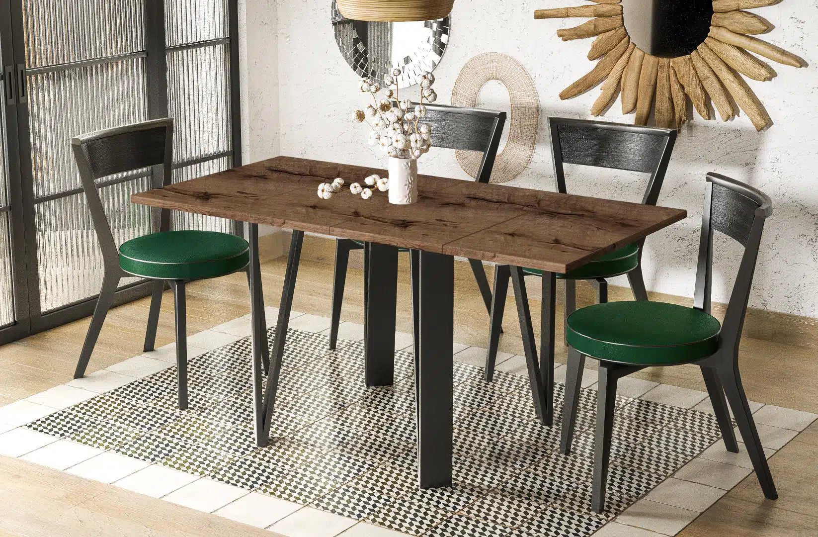 Der exquisite, ausziehbaren Holz Esstisch Adeo von Endo Möbel - ein wahrer Blickfang für Ihr Esszimmer! Mit seiner innovativen Ausziehfunktion ist dieser Tisch perfekt für gesellige Abende mit Familie und Freunden geeignet