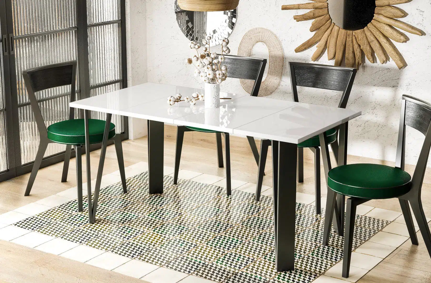 Der exquisite, ausziehbaren Holz Esstisch Adeo von Endo Möbel - ein wahrer Blickfang für Ihr Esszimmer! Mit seiner innovativen Ausziehfunktion ist dieser Tisch perfekt für gesellige Abende mit Familie und Freunden geeignet