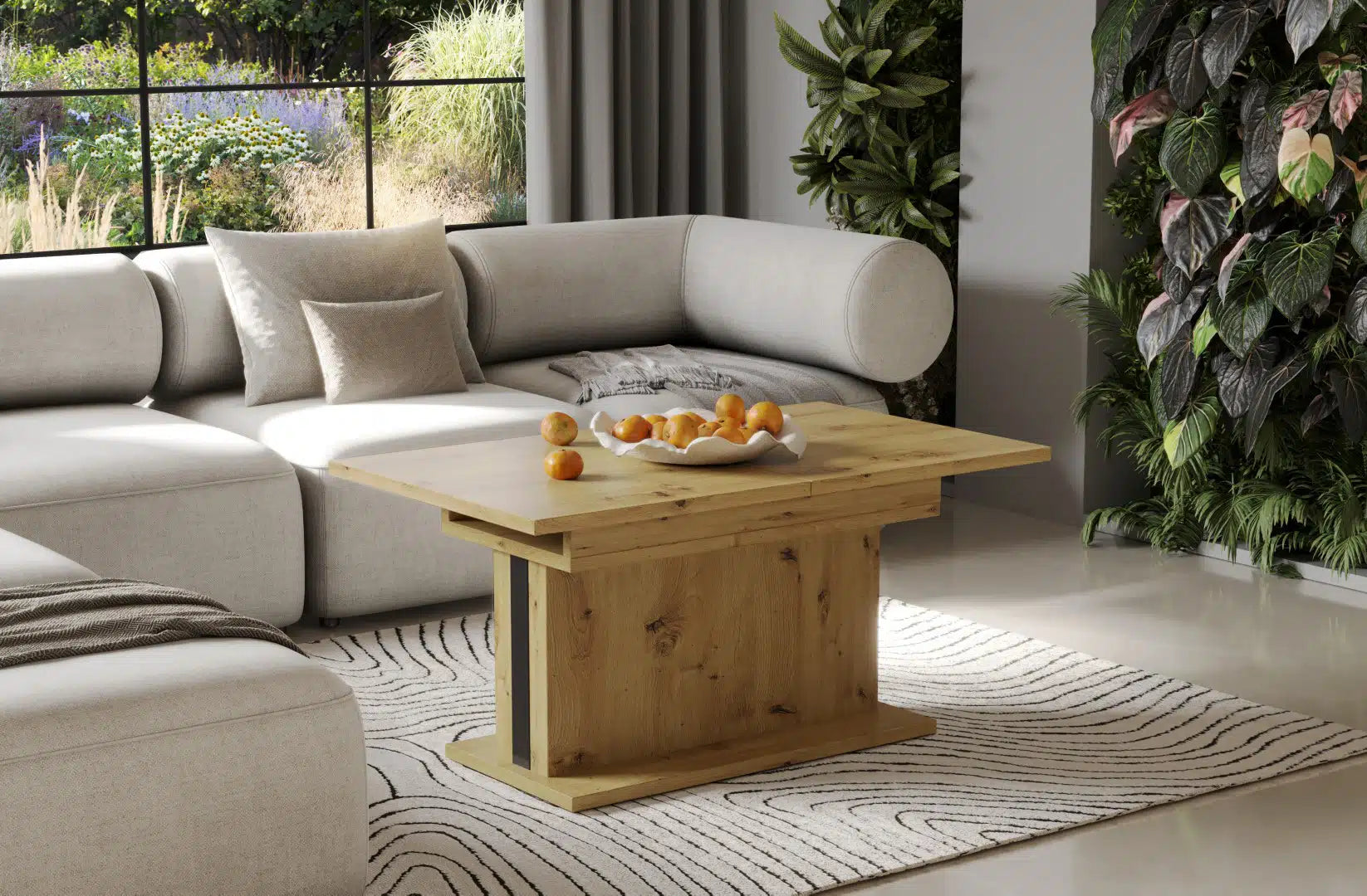 Der multifunktionalen Couch- und Esstisch Solaris von Endo Möbel - ein Möbelstück der Extraklasse! Mit seiner innovativen Auszieh- und Höhenverstellfunktion ist er perfekt für gesellige Abende mit Freunden und Familie geeignet und bietet gleichzeitig eine praktische Ablagefläche im Alltag.