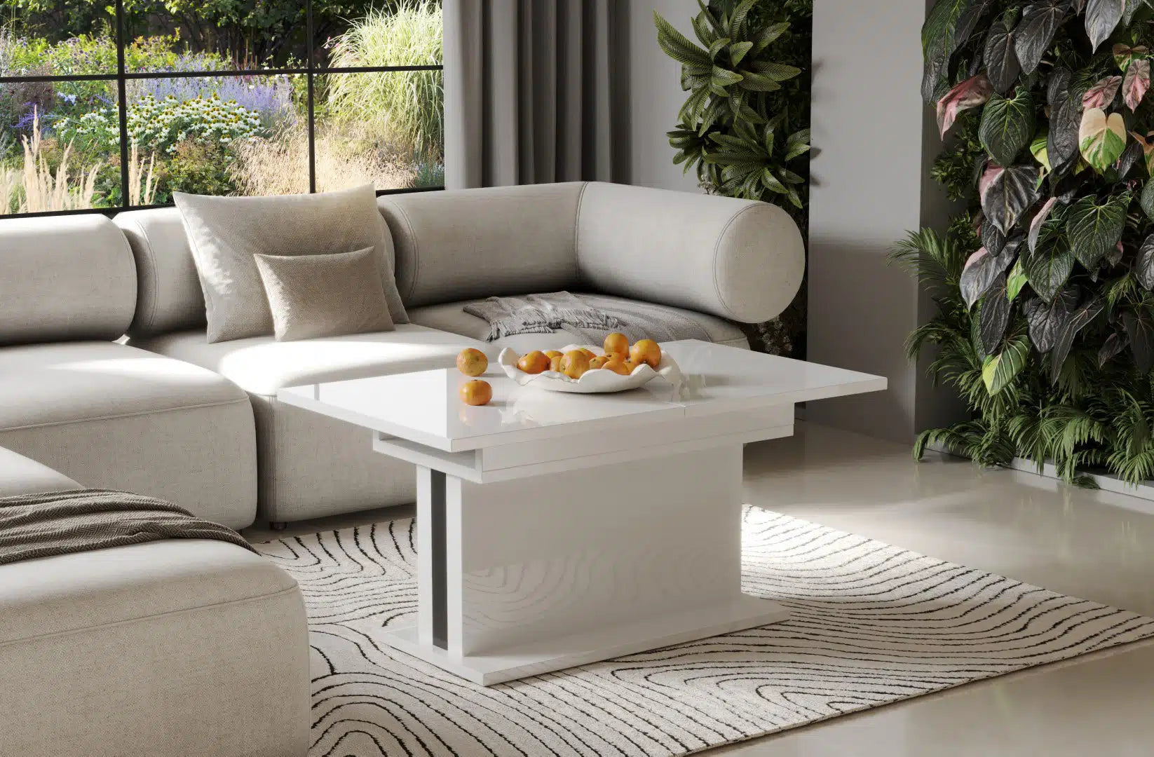 Der multifunktionalen Couch- und Esstisch Solaris von Endo Möbel - ein Möbelstück der Extraklasse! Mit seiner innovativen Auszieh- und Höhenverstellfunktion ist er perfekt für gesellige Abende mit Freunden und Familie geeignet und bietet gleichzeitig eine praktische Ablagefläche im Alltag.