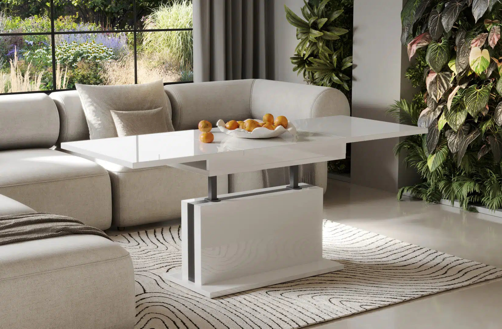Der multifunktionalen Couch- und Esstisch Solaris von Endo Möbel - ein Möbelstück der Extraklasse! Mit seiner innovativen Auszieh- und Höhenverstellfunktion ist er perfekt für gesellige Abende mit Freunden und Familie geeignet und bietet gleichzeitig eine praktische Ablagefläche im Alltag.