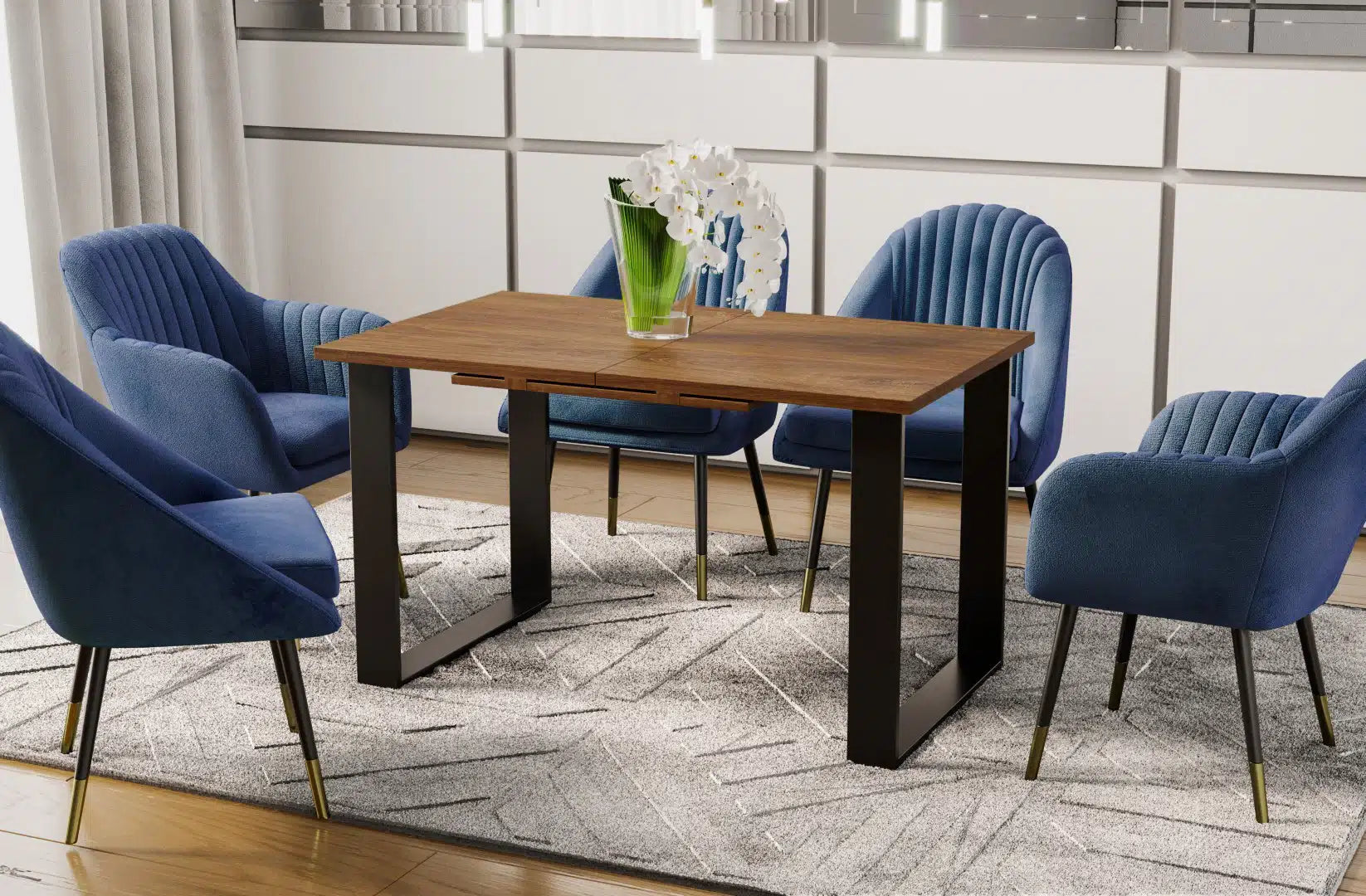 Der moderne Holz Esstisch von Endo Möbel ist ausziehbar. Perfekt für gemütliche Abendessen mit Familie und Freunden