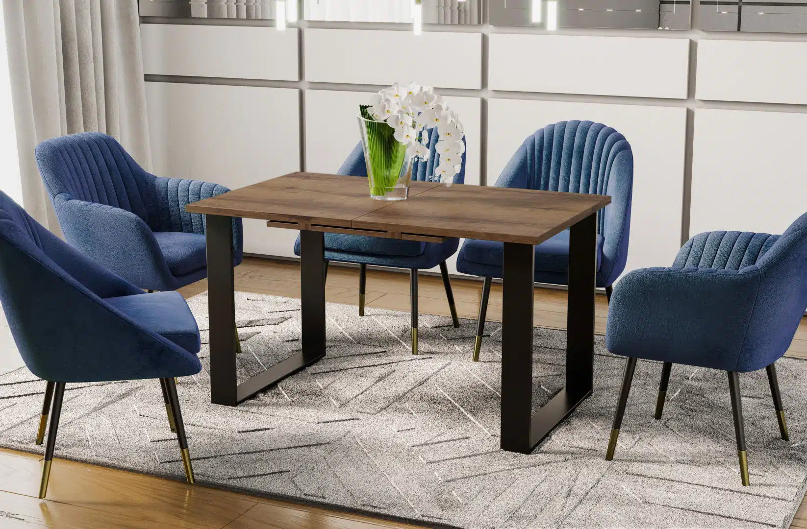 Der moderne Holz Esstisch von Endo Möbel ist ausziehbar. Perfekt für gemütliche Abendessen mit Familie und Freunden