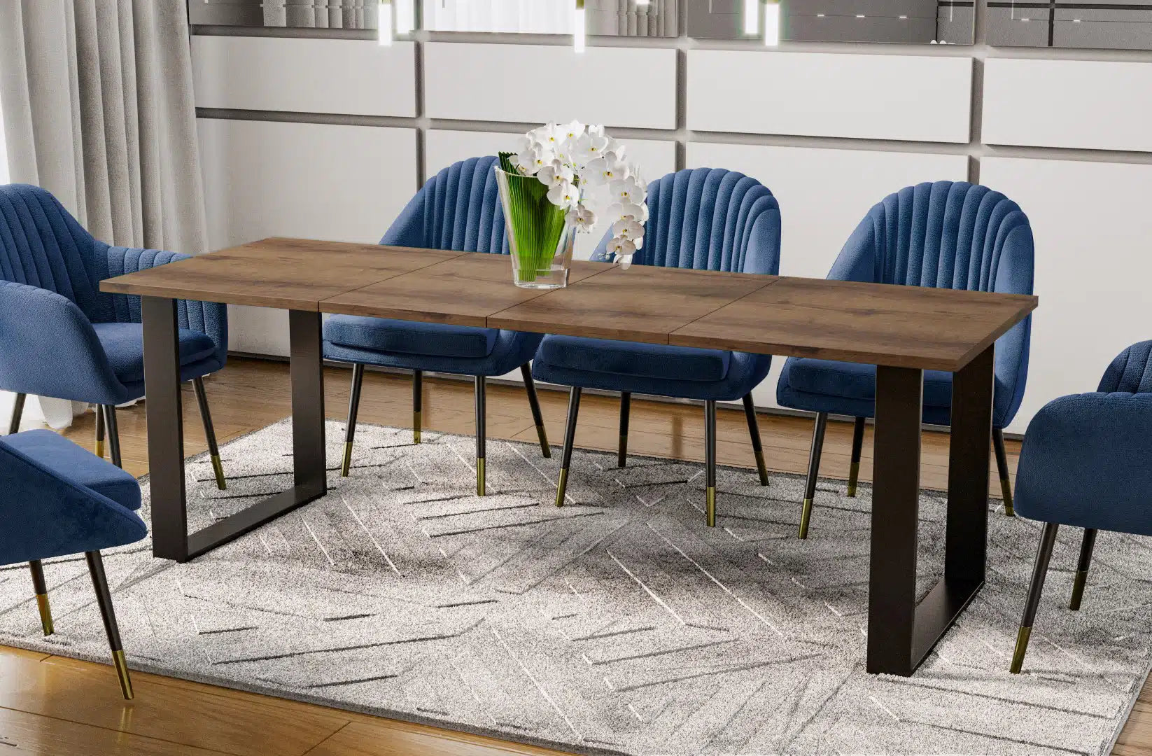 Der moderne Holz Esstisch von Endo Möbel ist ausziehbar. Perfekt für gemütliche Abendessen mit Familie und Freunden