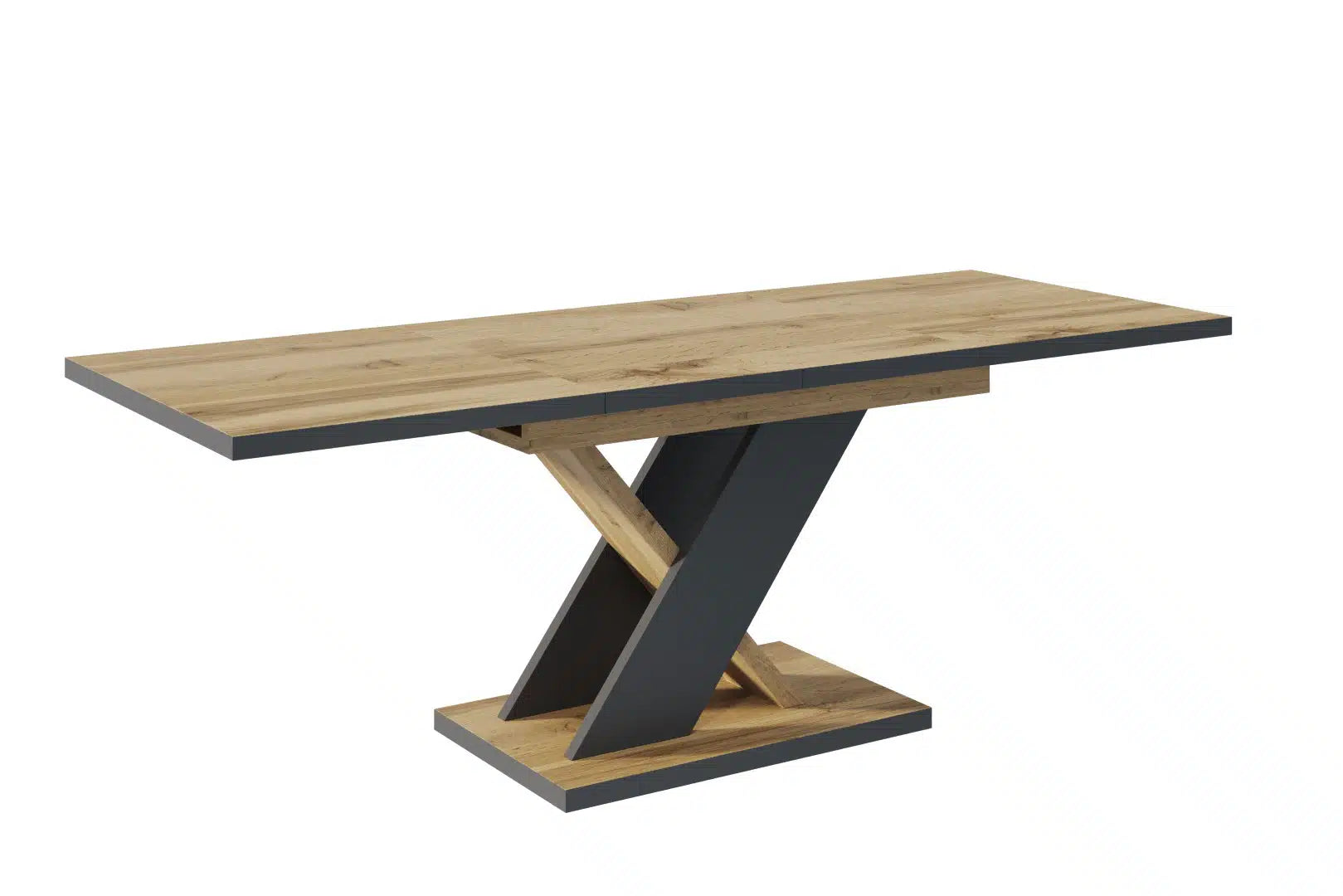 Der extravagante Holz Esstisch von Endo Möbel ist ausziehbar. Perfekt für gemütliche Abendessen mit Familie und Freunden