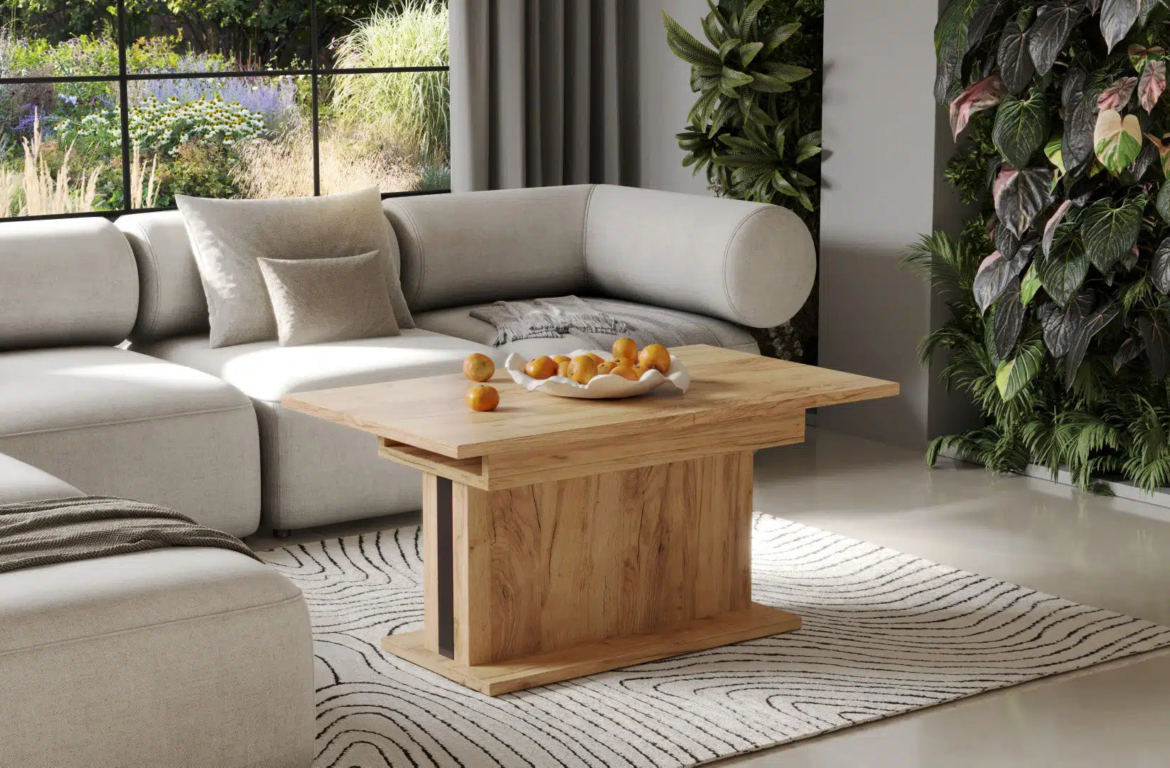 Der multifunktionalen Couch- und Esstisch Solaris von Endo Möbel - ein Möbelstück der Extraklasse! Mit seiner innovativen Auszieh- und Höhenverstellfunktion ist er perfekt für gesellige Abende mit Freunden und Familie geeignet und bietet gleichzeitig eine praktische Ablagefläche im Alltag.