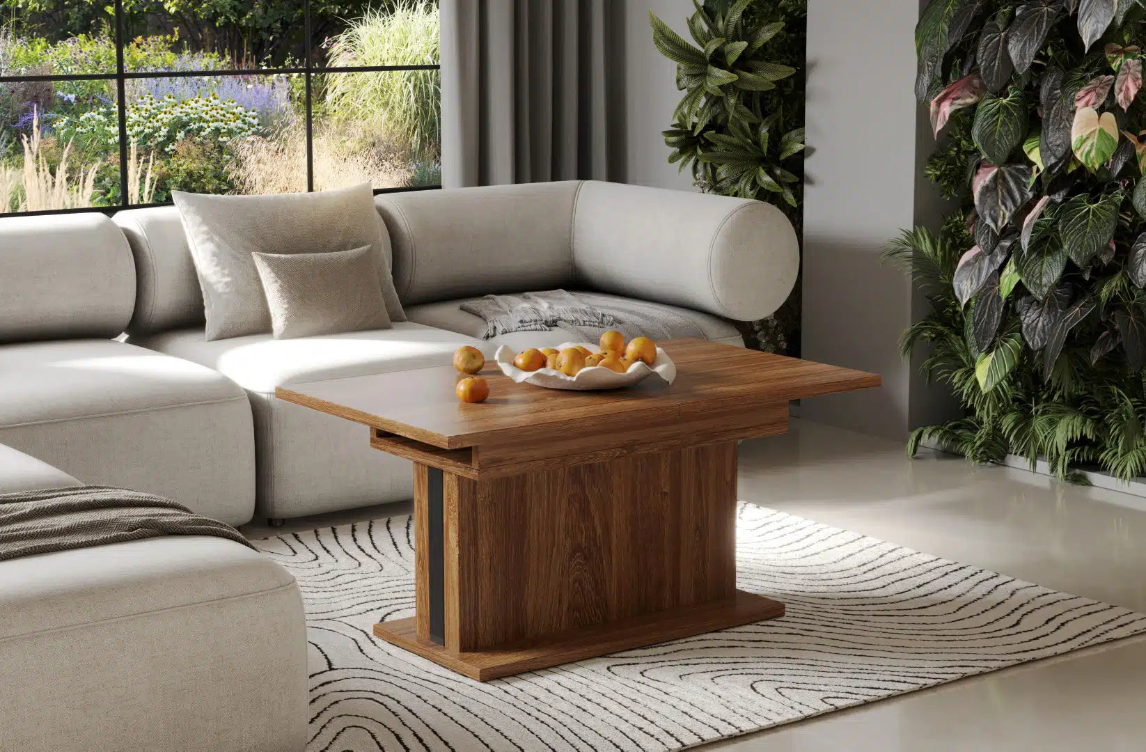 Der multifunktionalen Couch- und Esstisch Solaris von Endo Möbel - ein Möbelstück der Extraklasse! Mit seiner innovativen Auszieh- und Höhenverstellfunktion ist er perfekt für gesellige Abende mit Freunden und Familie geeignet und bietet gleichzeitig eine praktische Ablagefläche im Alltag.
