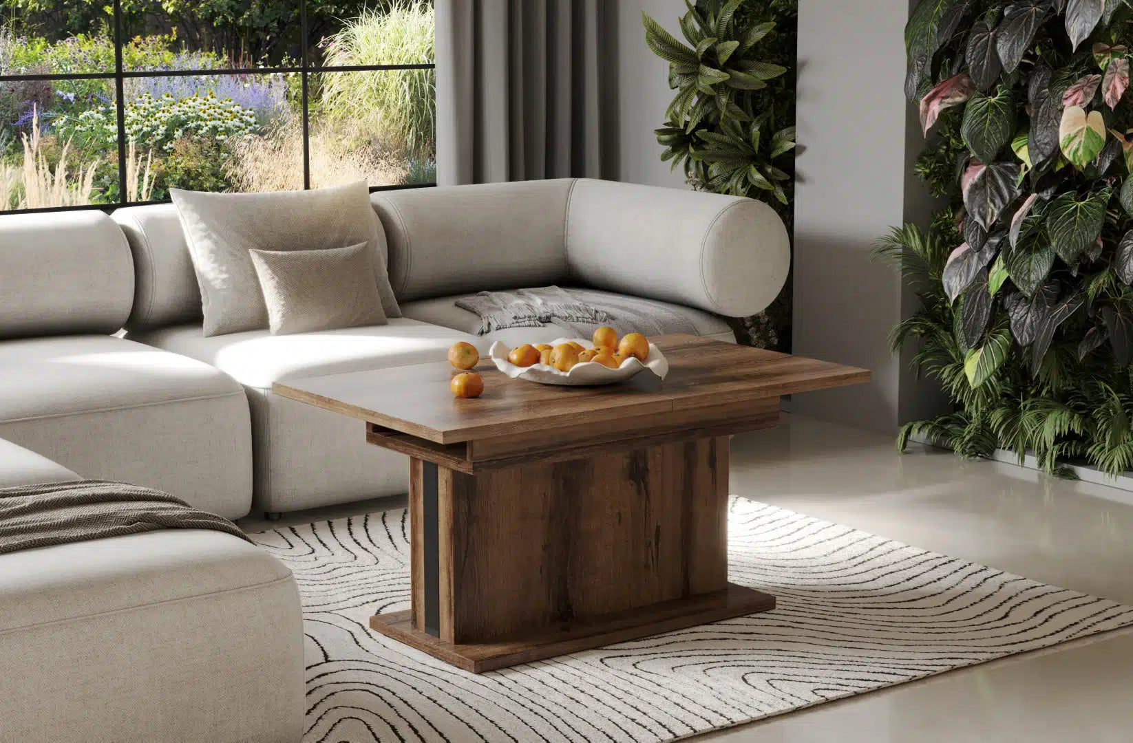 Der multifunktionalen Couch- und Esstisch Solaris von Endo Möbel - ein Möbelstück der Extraklasse! Mit seiner innovativen Auszieh- und Höhenverstellfunktion ist er perfekt für gesellige Abende mit Freunden und Familie geeignet und bietet gleichzeitig eine praktische Ablagefläche im Alltag.