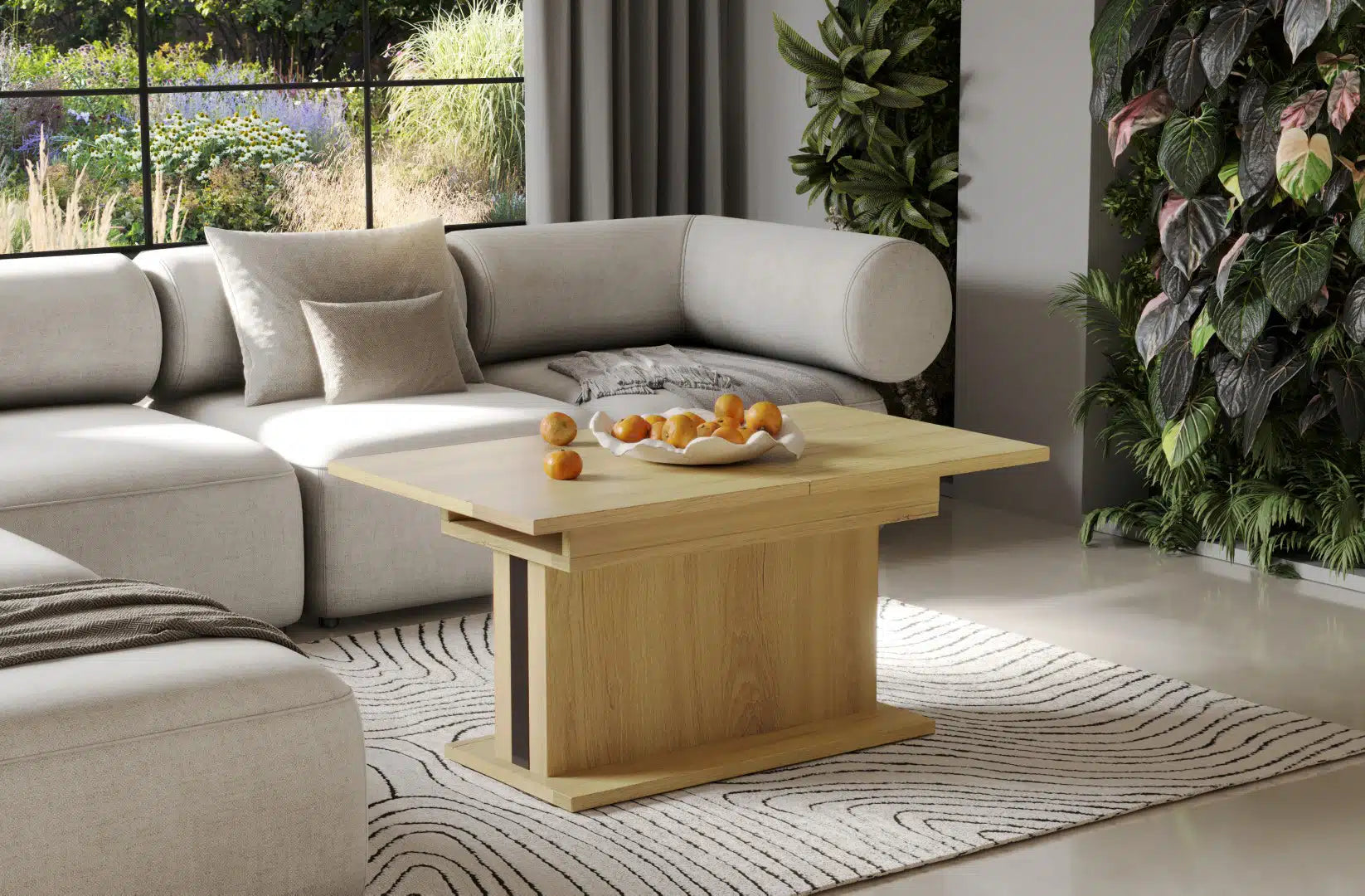 Der multifunktionalen Couch- und Esstisch Solaris von Endo Möbel - ein Möbelstück der Extraklasse! Mit seiner innovativen Auszieh- und Höhenverstellfunktion ist er perfekt für gesellige Abende mit Freunden und Familie geeignet und bietet gleichzeitig eine praktische Ablagefläche im Alltag.