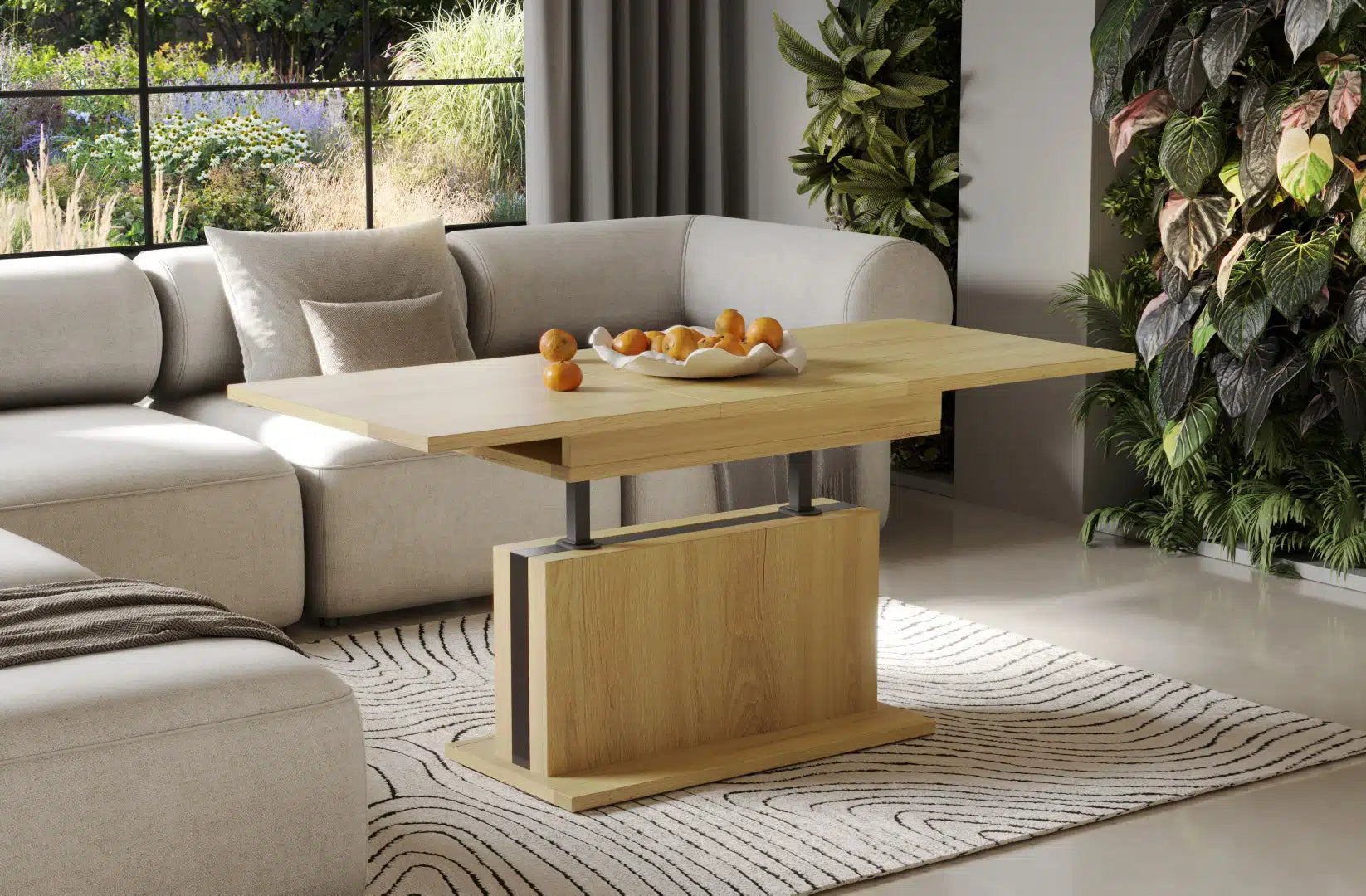 Der multifunktionalen Couch- und Esstisch Solaris von Endo Möbel - ein Möbelstück der Extraklasse! Mit seiner innovativen Auszieh- und Höhenverstellfunktion ist er perfekt für gesellige Abende mit Freunden und Familie geeignet und bietet gleichzeitig eine praktische Ablagefläche im Alltag.