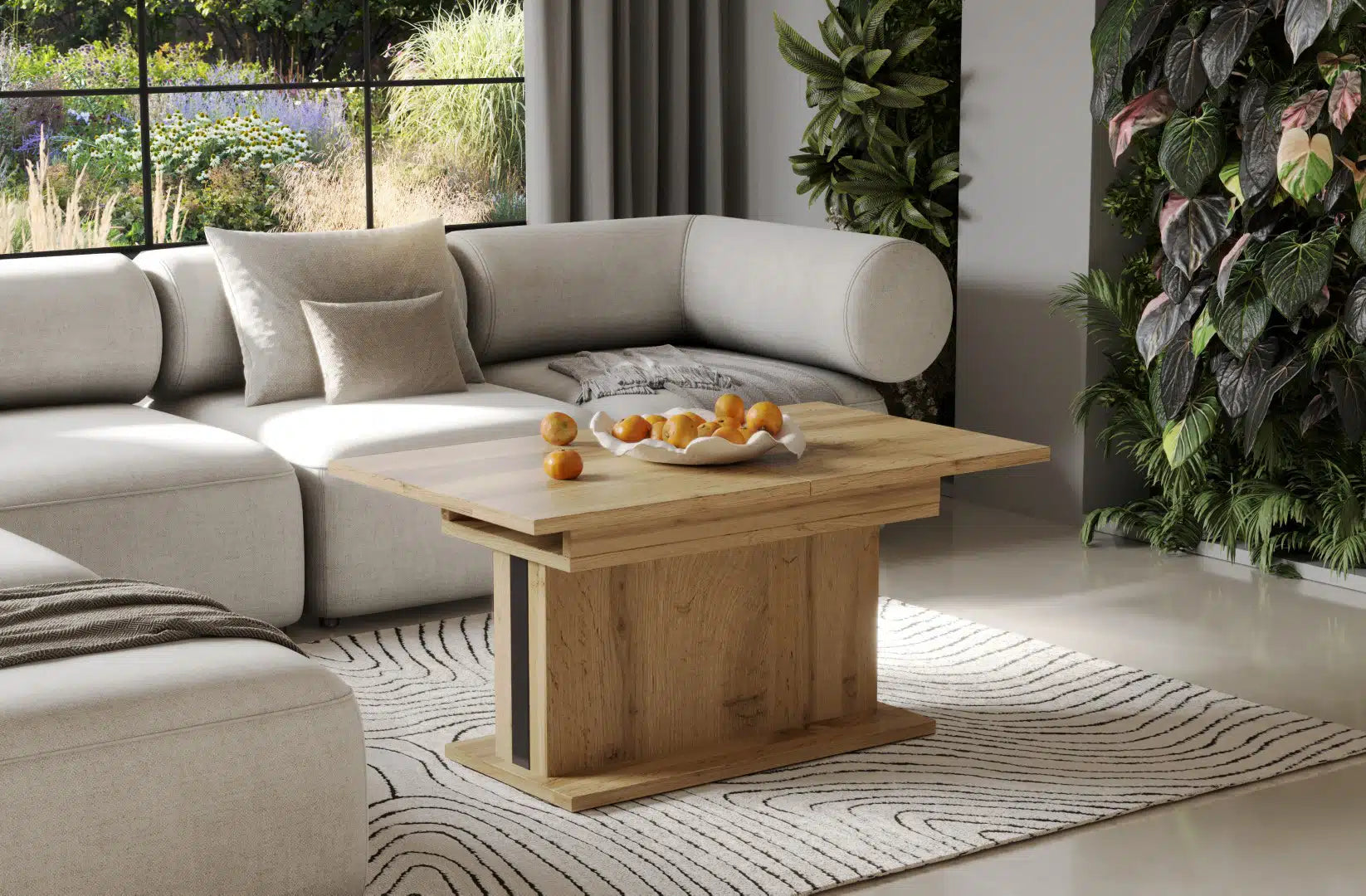 Der multifunktionalen Couch- und Esstisch Solaris von Endo Möbel - ein Möbelstück der Extraklasse! Mit seiner innovativen Auszieh- und Höhenverstellfunktion ist er perfekt für gesellige Abende mit Freunden und Familie geeignet und bietet gleichzeitig eine praktische Ablagefläche im Alltag.