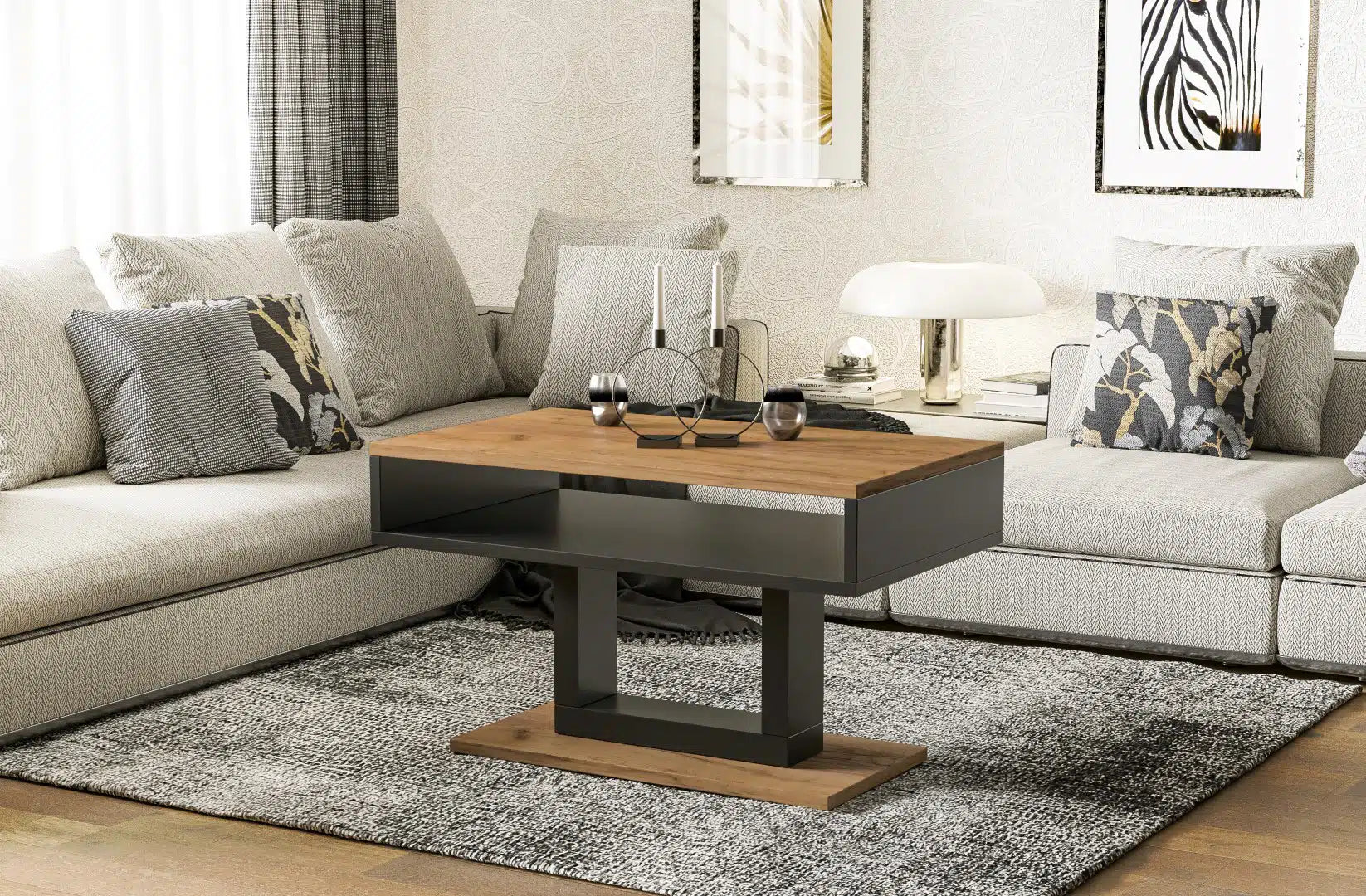 Erleben Sie Gemütlichkeit pur mit dem exquisiten Holz Couchtisch von Endo Möbel - ideal für gesellige Abende und als praktische Ablagefläche im Alltag. Verwandeln Sie Ihr Wohnzimmer zur Wohlfühloase!