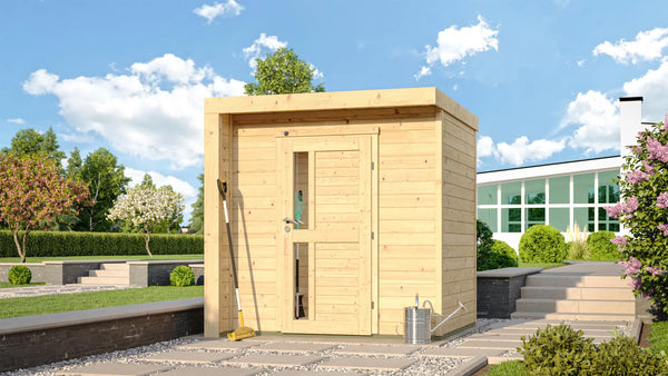 Weka Flachdach Gartenhütte aus Fichtenholz naturbelassen - Gartenhaus zum verstauen oder als Wohnraumerweiterung nutzen