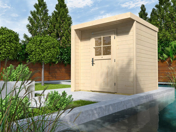 Weka Flachldach Design Gartenhaus mit Einzeltür  naturbelassen - verstauen sie ihr Gartenwerkzeug