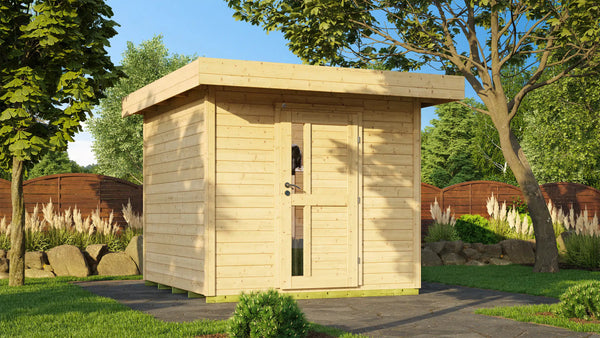 Weka Flachdach Designhaus aus Fichtenholz naturbelassen - Gartenhaus zum verstauen oder als Wohnraumerweiterung nutzen