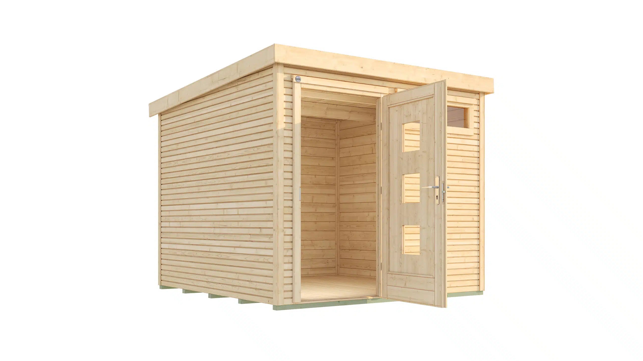 Weka Pultdachdach Designhaus aus Fichtenholz naturbelassen - Gartenhaus zum verstauen oder als Wohnraumerweiterung nutzen