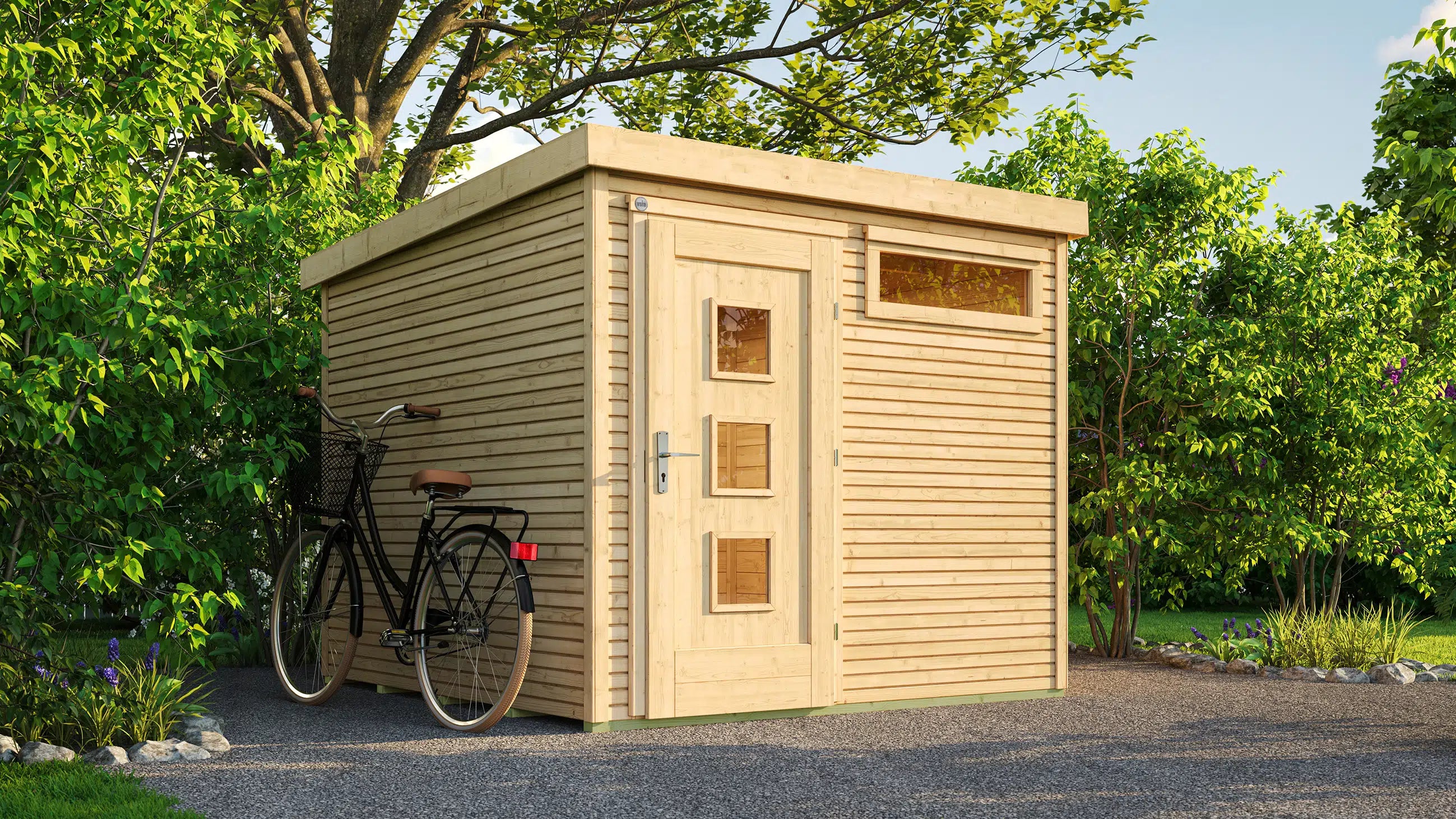 Weka Pultdachdach Designhaus aus Fichtenholz naturbelassen - Gartenhaus zum verstauen oder als Wohnraumerweiterung nutzen