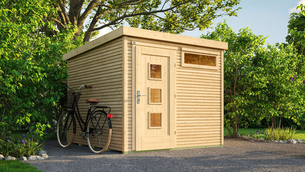 Weka Pultdachdach Designhaus aus Fichtenholz naturbelassen - Gartenhaus zum verstauen oder als Wohnraumerweiterung nutzen