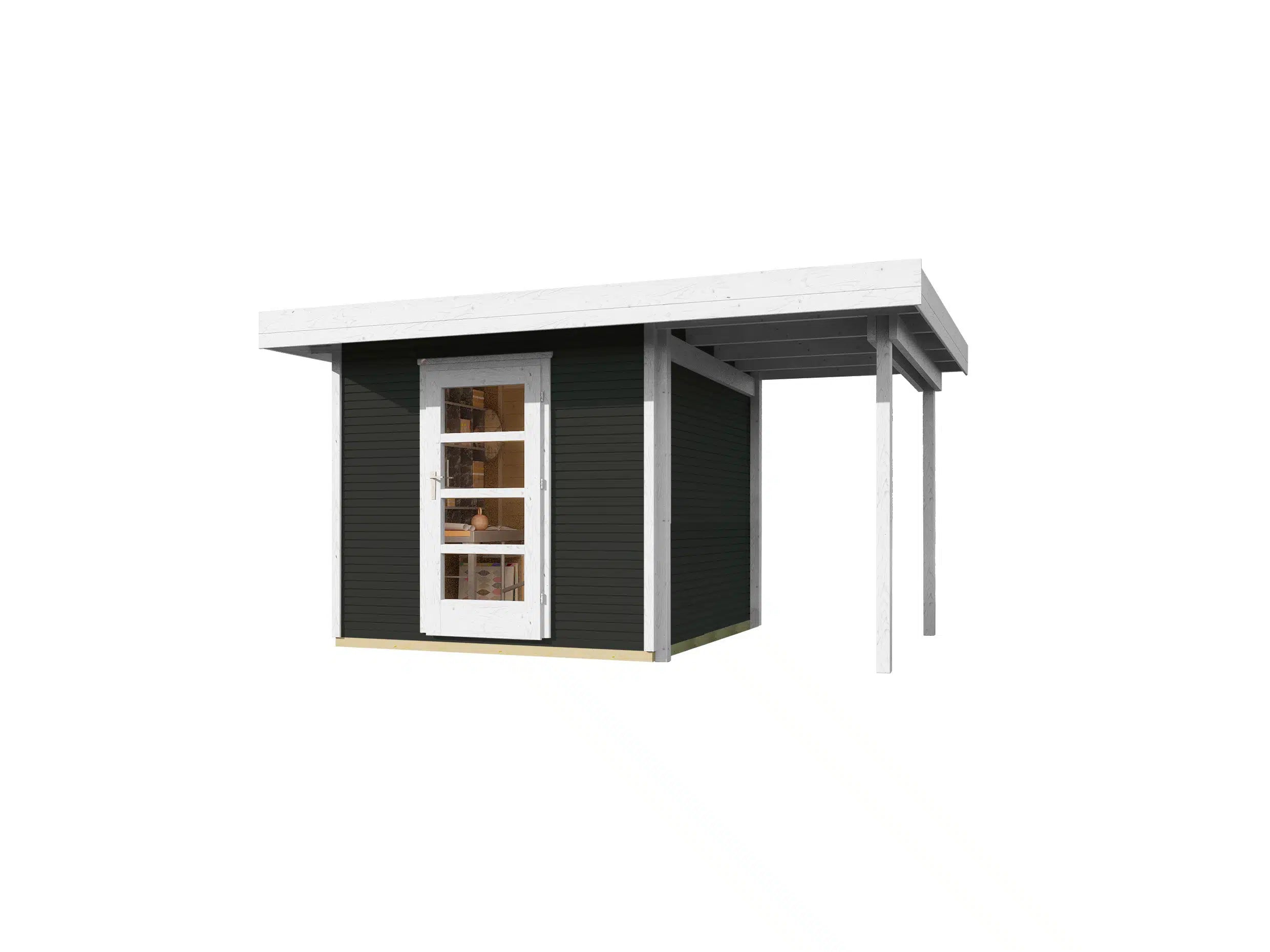 Weka Flachdach Designhaus mit Veranda aus Fichtenholz in weiß/anthrazit - Gartenhaus zum verstauen oder als Wohnraumerweiterung nutzen