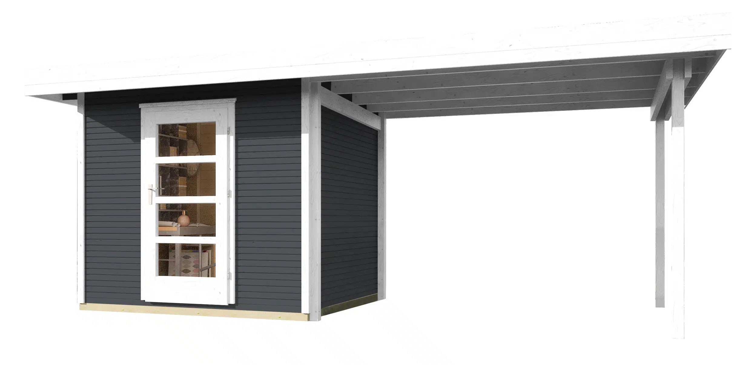 Weka Flachdach Designhaus mit Veranda aus Fichtenholz in weiß/anthrazit - Gartenhaus zum verstauen oder als Wohnraumerweiterung nutzen