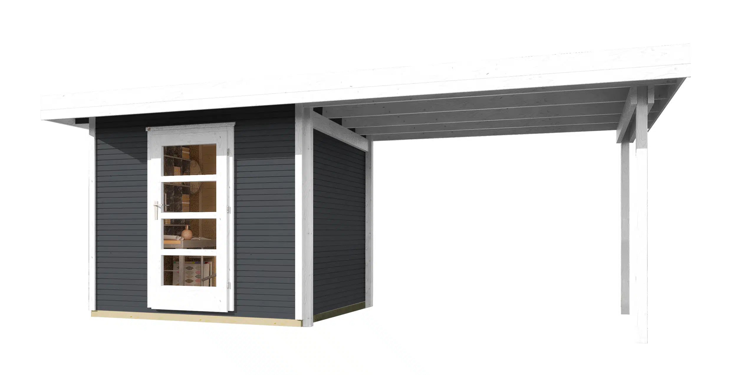 Weka Flachdach Designhaus mit Veranda aus Fichtenholz in weiß/anthrazit - Gartenhaus zum verstauen oder als Wohnraumerweiterung nutzen