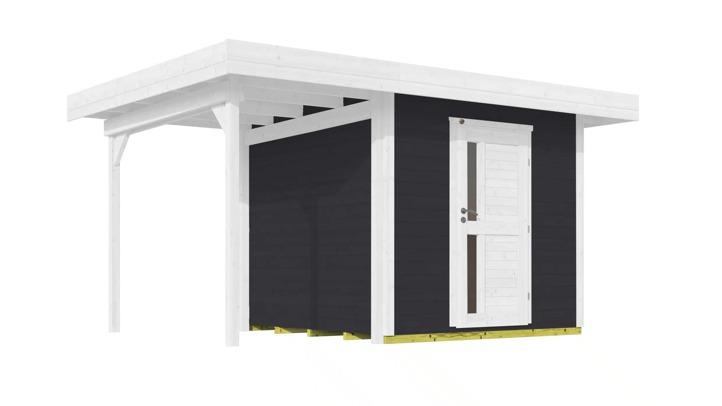 Weka Flachdach Designhaus mit Veranda aus Fichtenholz in weiß/anthrazit - Gartenhaus zum verstauen oder als Wohnraumerweiterung nutzen