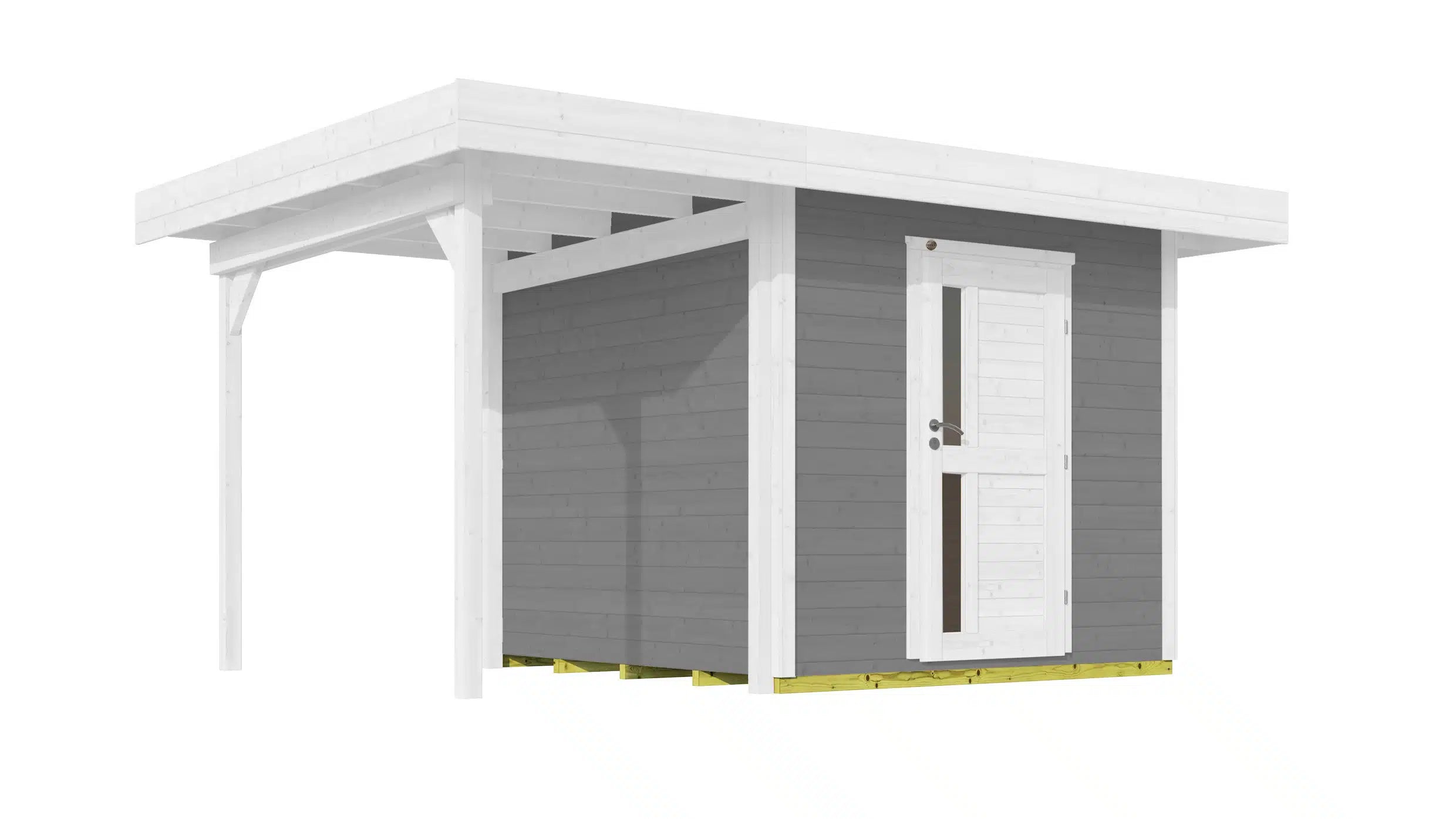 Weka Flachdach Designhaus mit Veranda aus Fichtenholz in weiß/grau - Gartenhaus zum verstauen oder als Wohnraumerweiterung nutzen