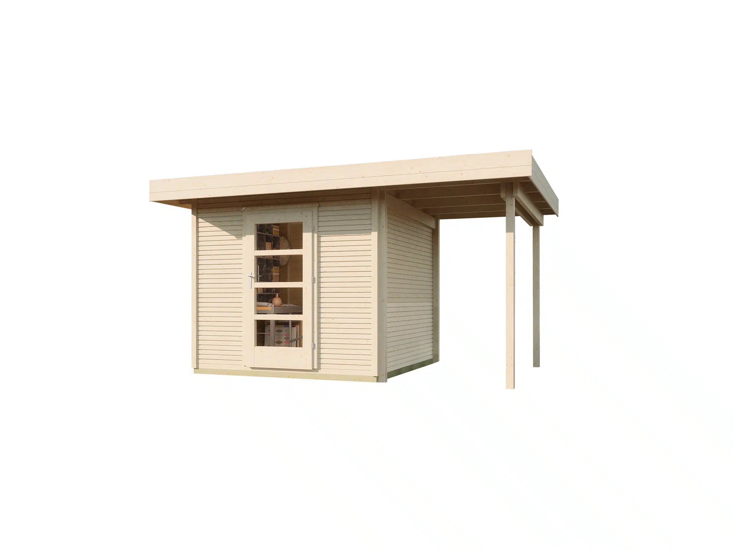 Weka Flachdach Designhaus mit Veranda aus Fichtenholz naturbelassen - Gartenhaus zum verstauen oder als Wohnraumerweiterung nutzen