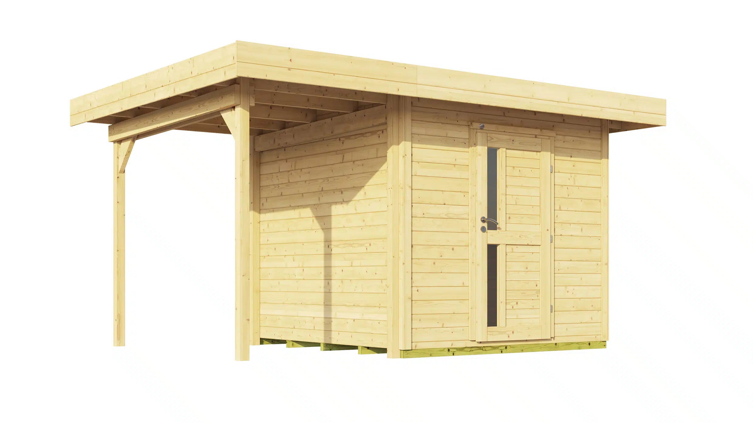 Weka Flachdach Designhaus mit Veranda aus Fichtenholz naturbelassen - Gartenhaus zum verstauen oder als Wohnraumerweiterung nutzen