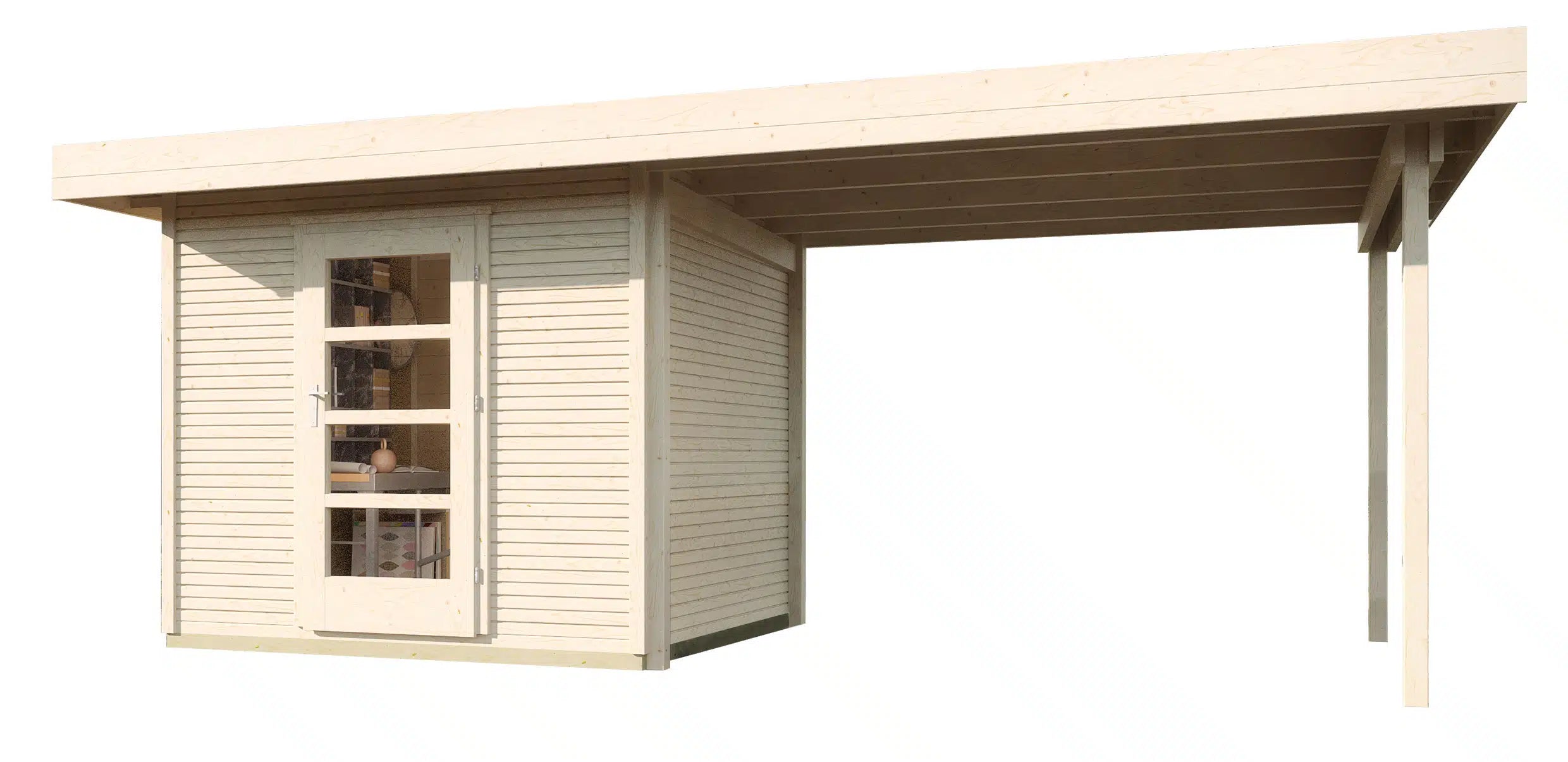 Weka Flachdach Designhaus mit Veranda aus Fichtenholz naturbelassen - Gartenhaus zum verstauen oder als Wohnraumerweiterung nutzen