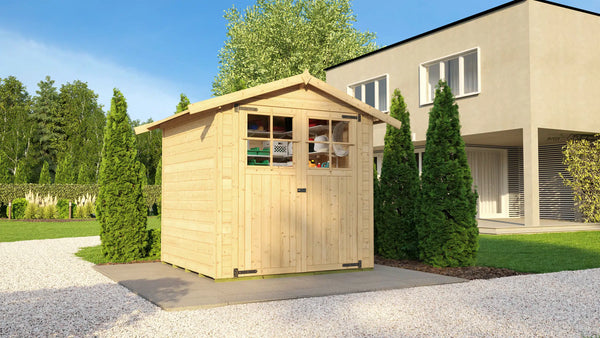 Weka Satteldach Gartenhaus aus Fichtenholz naturbelassen - verstauen sie ihr Gartenwerkzeug