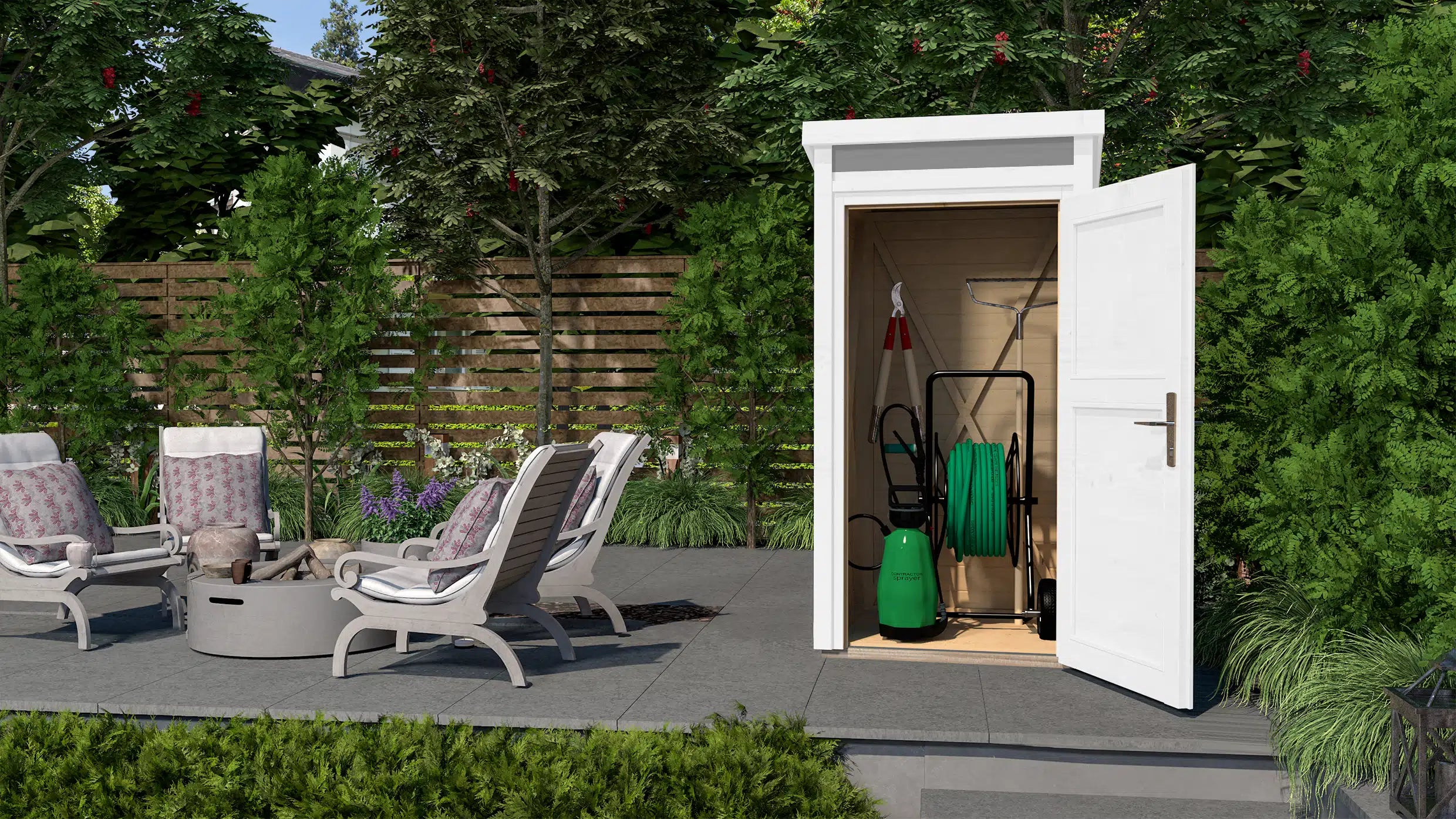 Weka Pultdach Gartenhaus aus Fichtenholz in weiß/grau - verstauen sie ihr Gartenwerkzeug