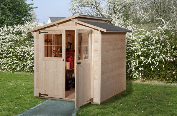 Weka Satteldach Gartenhaus aus Fichtenholz naturbelassen - verstauen sie ihr Gartenwerkzeug