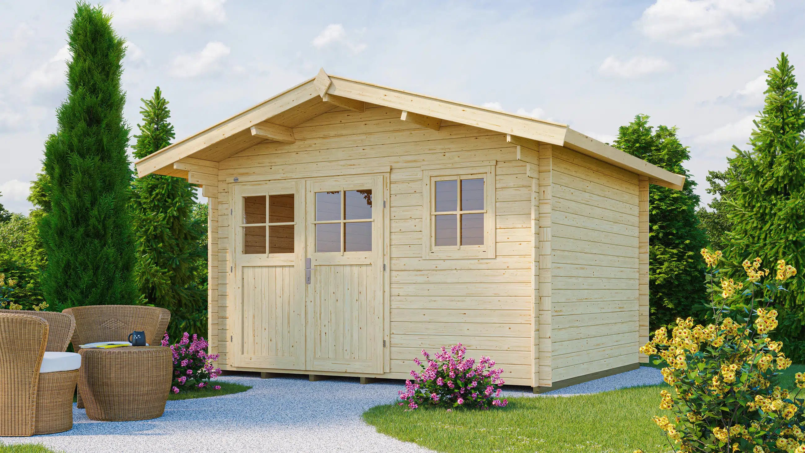 Weka Satteldach Gartenhaus aus Fichtenholz naturbelassen - Gartenhaus zum verstauen oder als Wohnraumerweiterung nutzen