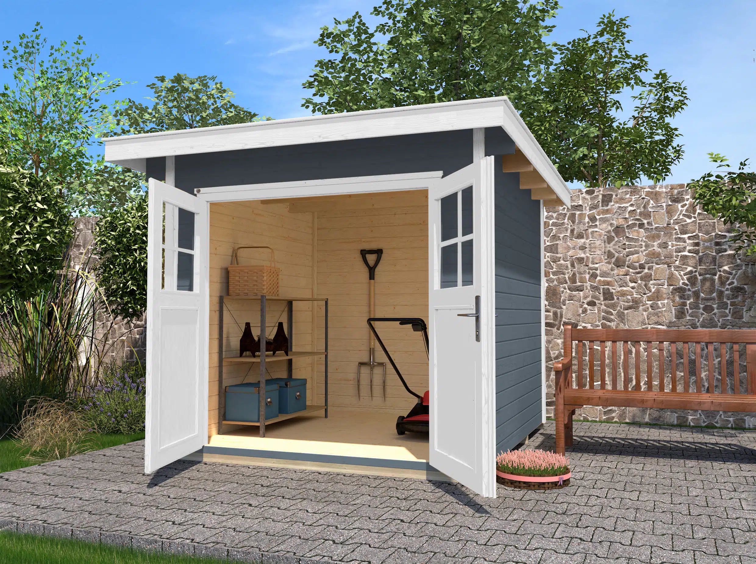 Weka Flachdach Gartenhütte aus Fichtenholz in weiß/grau - Gartenhaus zum verstauen oder als Wohnraumerweiterung nutzen