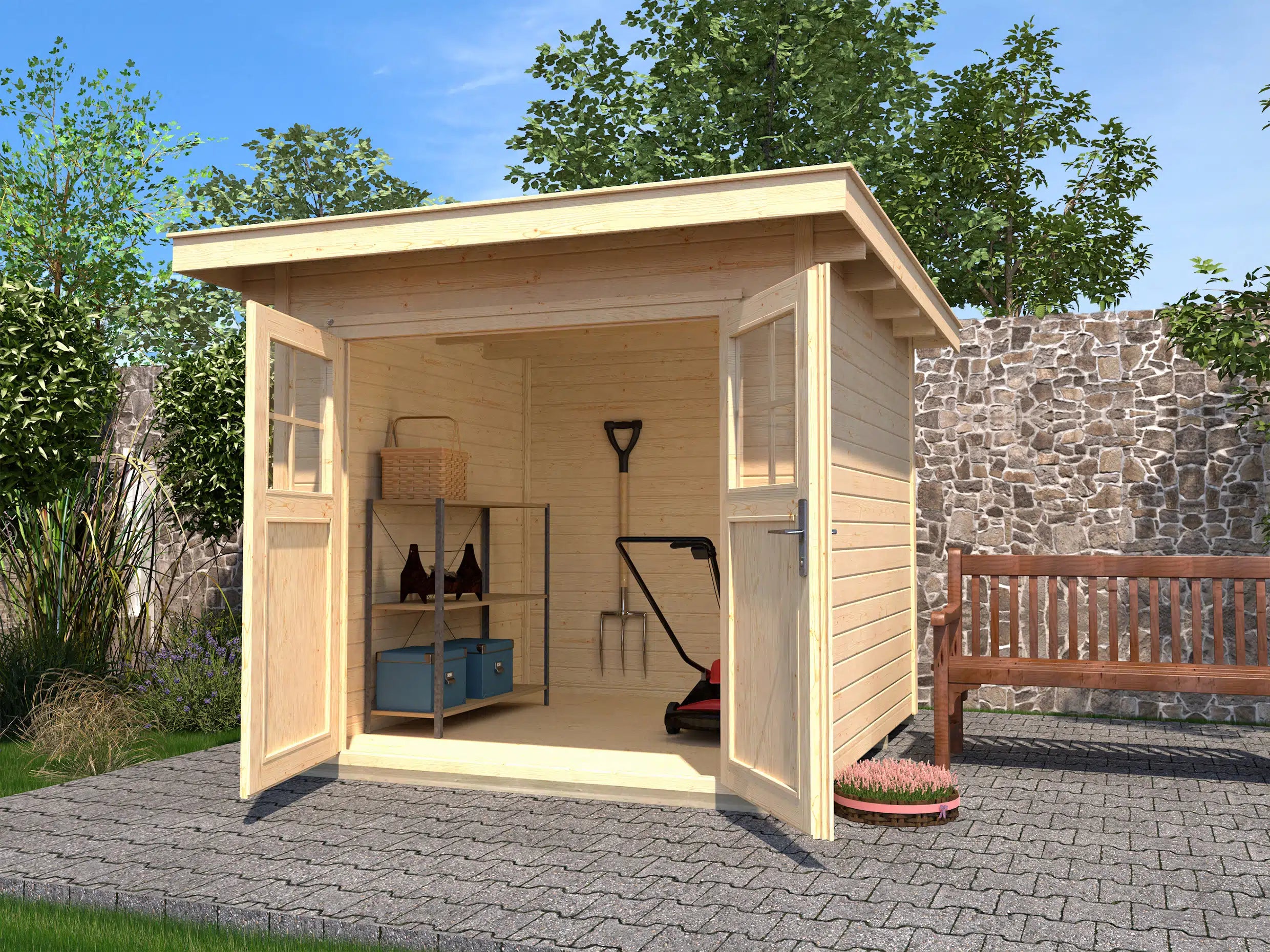 Weka Flachdach Gartenhütte aus Fichtenholz naturbelassen - Gartenhaus zum verstauen oder als Wohnraumerweiterung nutzen